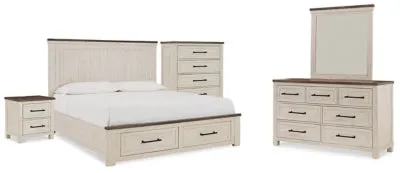 Brewgan California King Panel Storage Bed with Mirrored Dresser, Chest and Nightstand