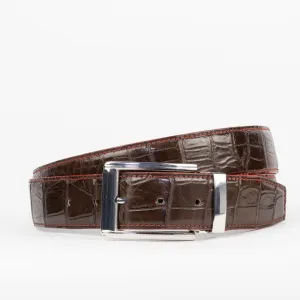 Brown Crocodile Belt with Red Stitching