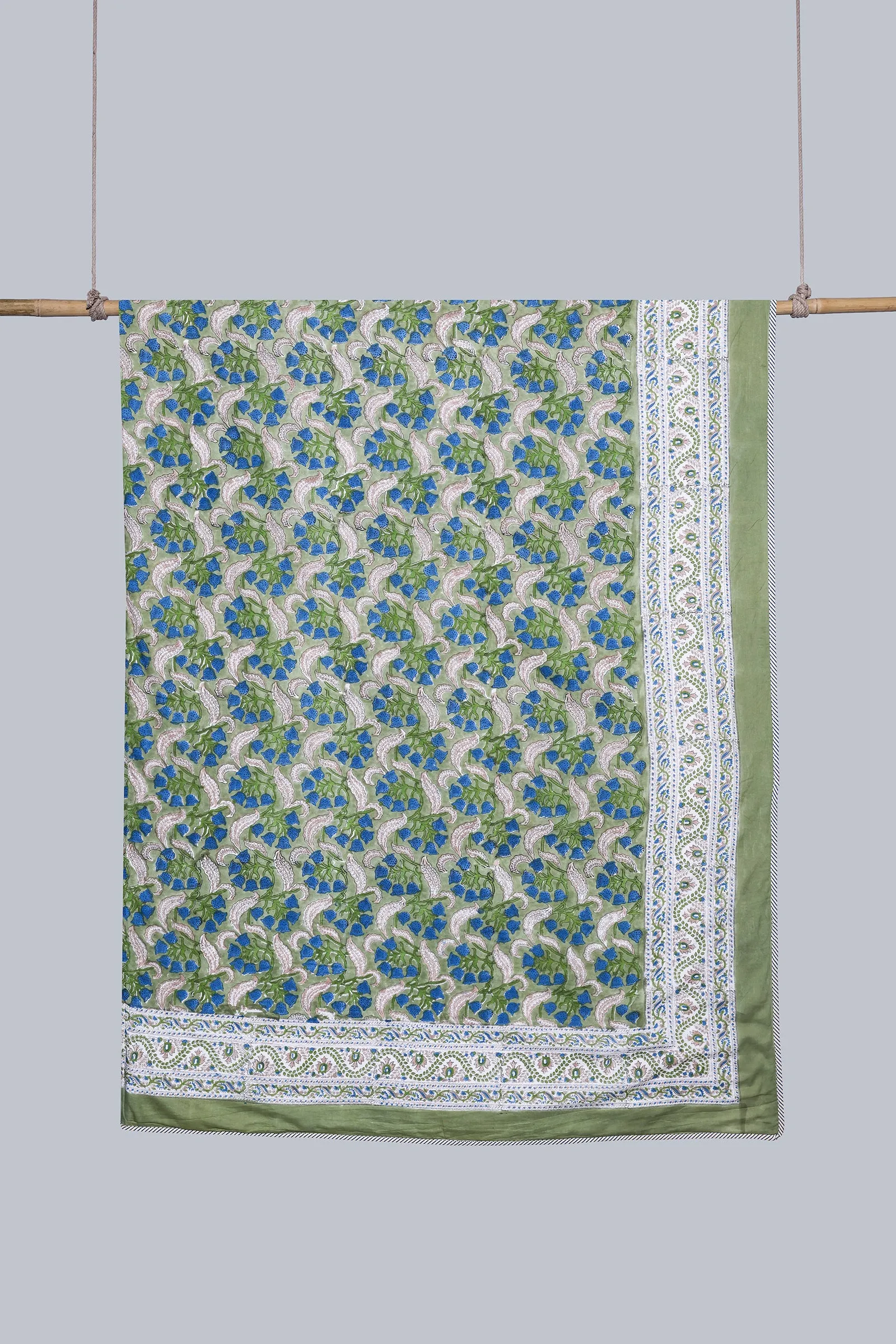 Butter Cup Bloom Green Reversible Cotton Muslin Dohar