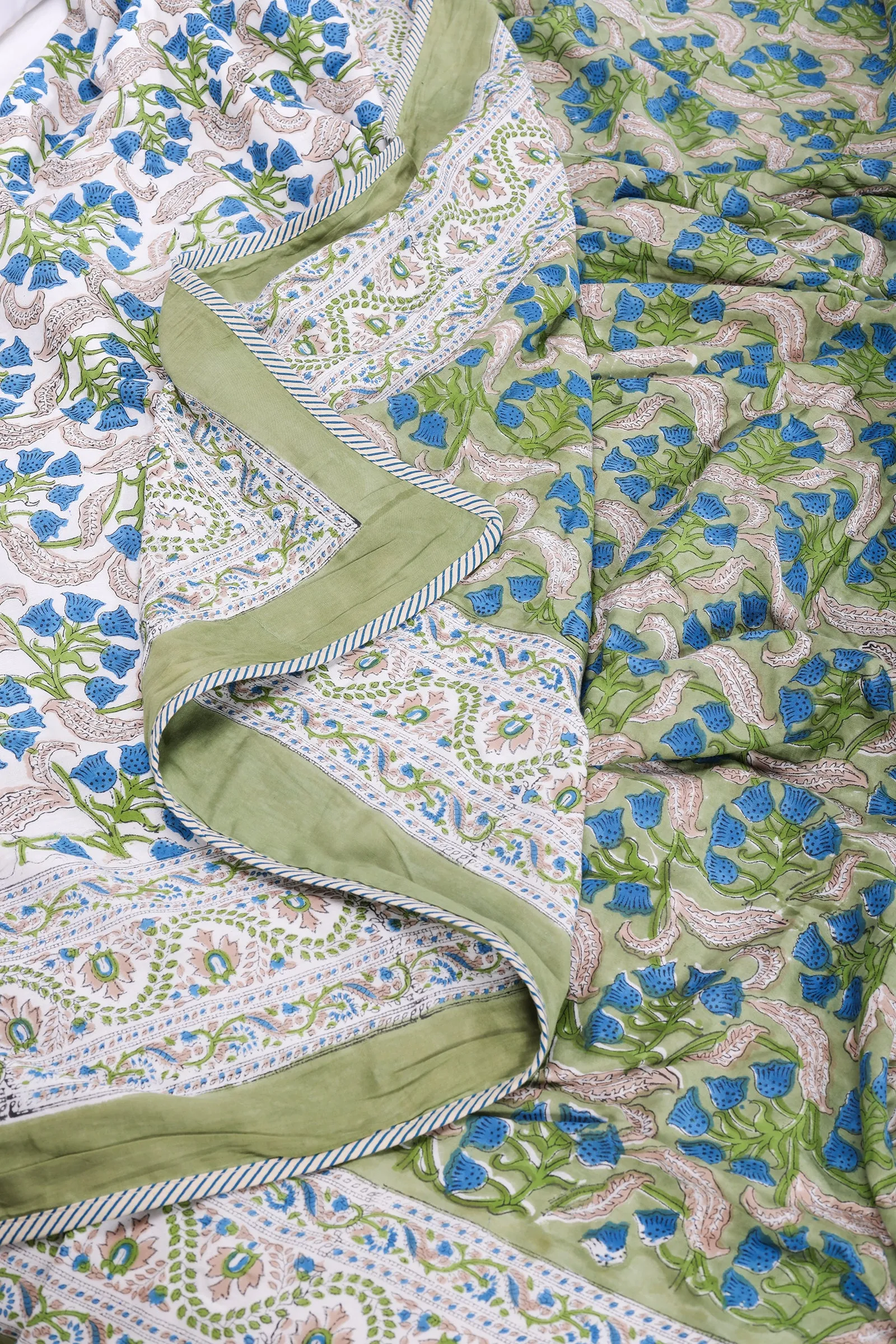 Butter Cup Bloom Green Reversible Cotton Muslin Dohar