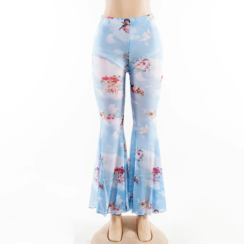 Casual Floral Printed Bell-bottoms Pants