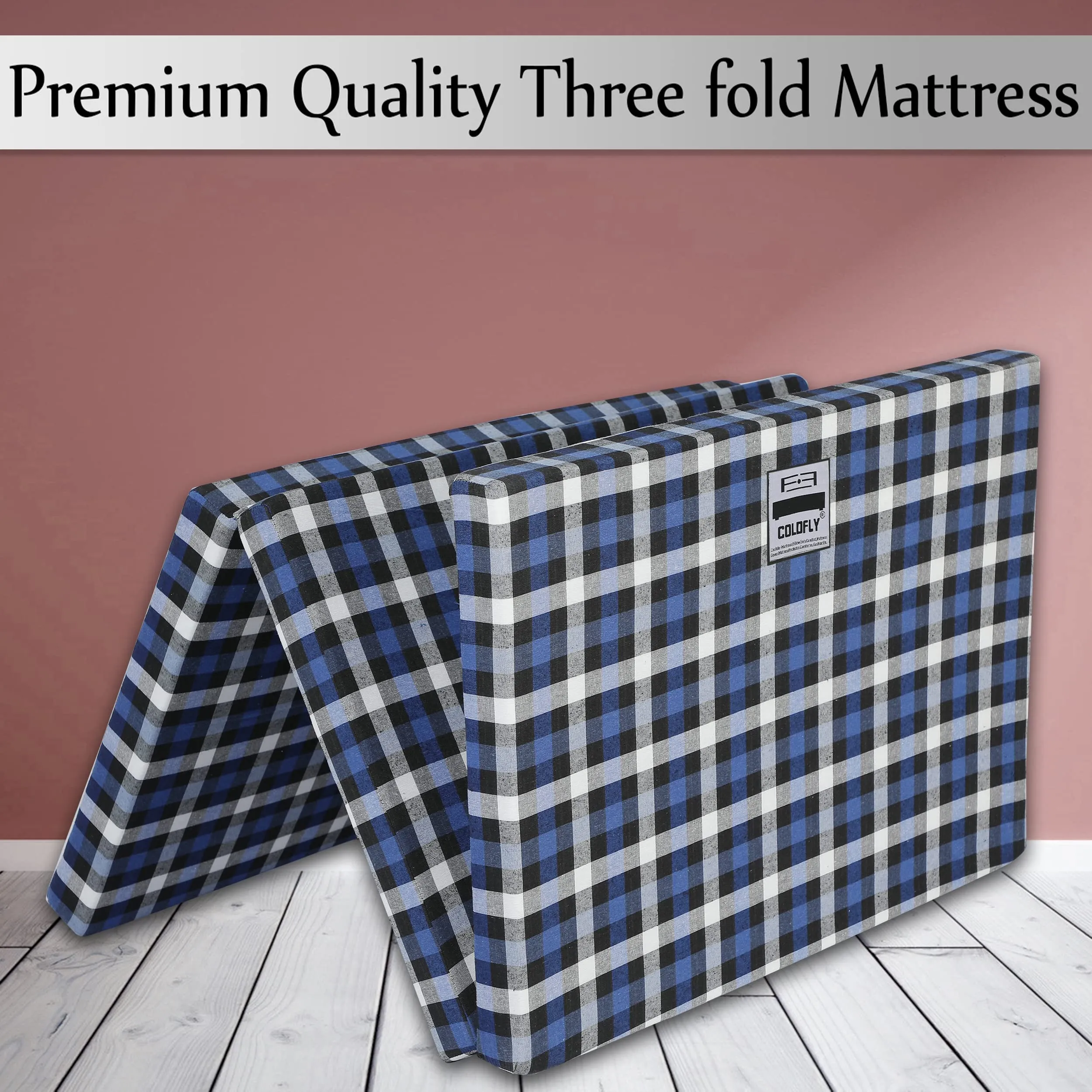 Colofly 3 Inch Three Fold UHD Foam Single Bed Mattress Blue & White