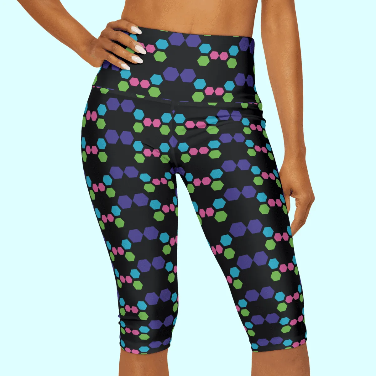 Colored Hexagon Yoga Capri Leggings