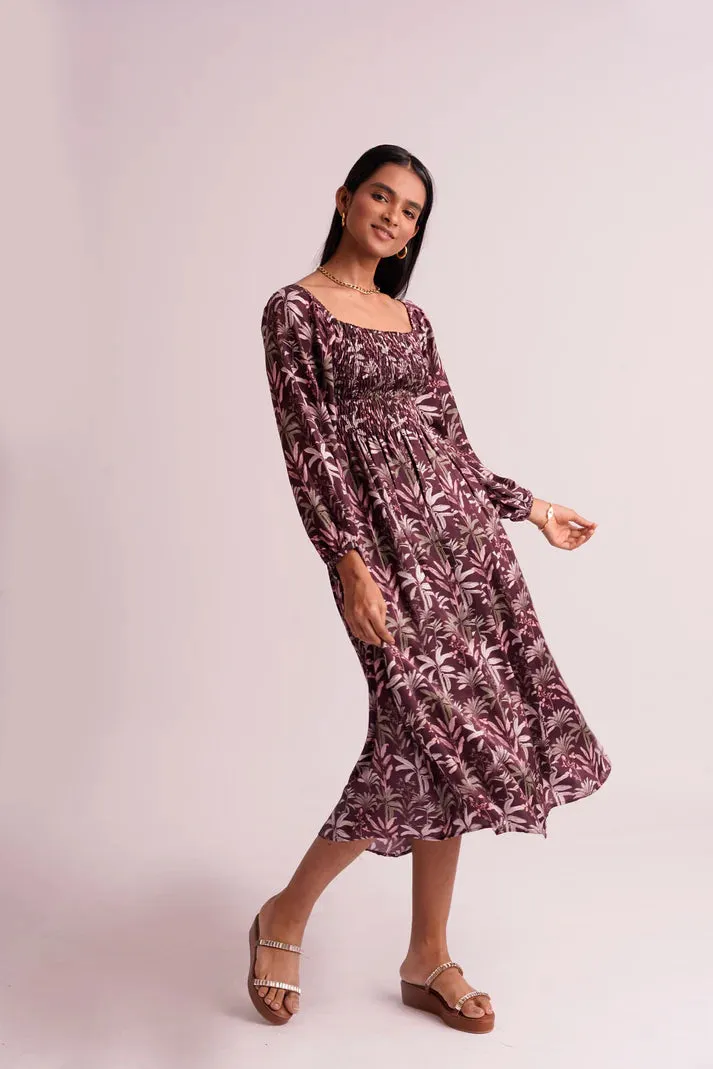 Comfortable Printed Purple Midi Dress