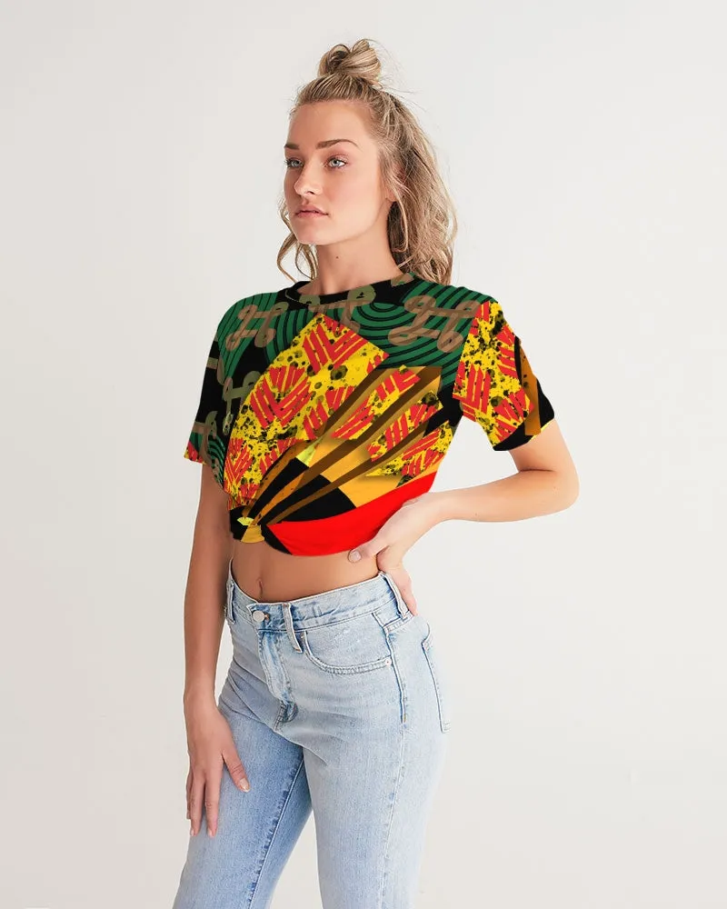 continuospeace1 heritage print Women's Twist-Front Cropped Tee