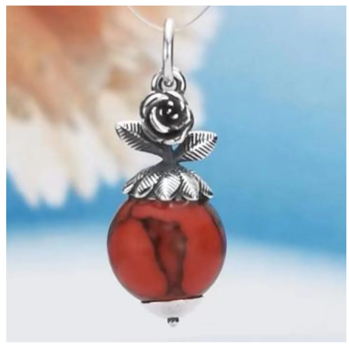 D1755 Red Stone Rose Pendant