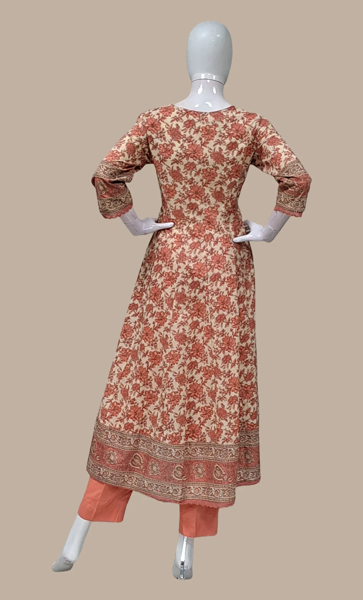 Deep Peach Printed Punjabi