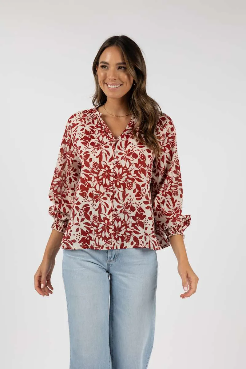 Eden Blouse in Brick Print HS24315 by Humidity Lifestyle