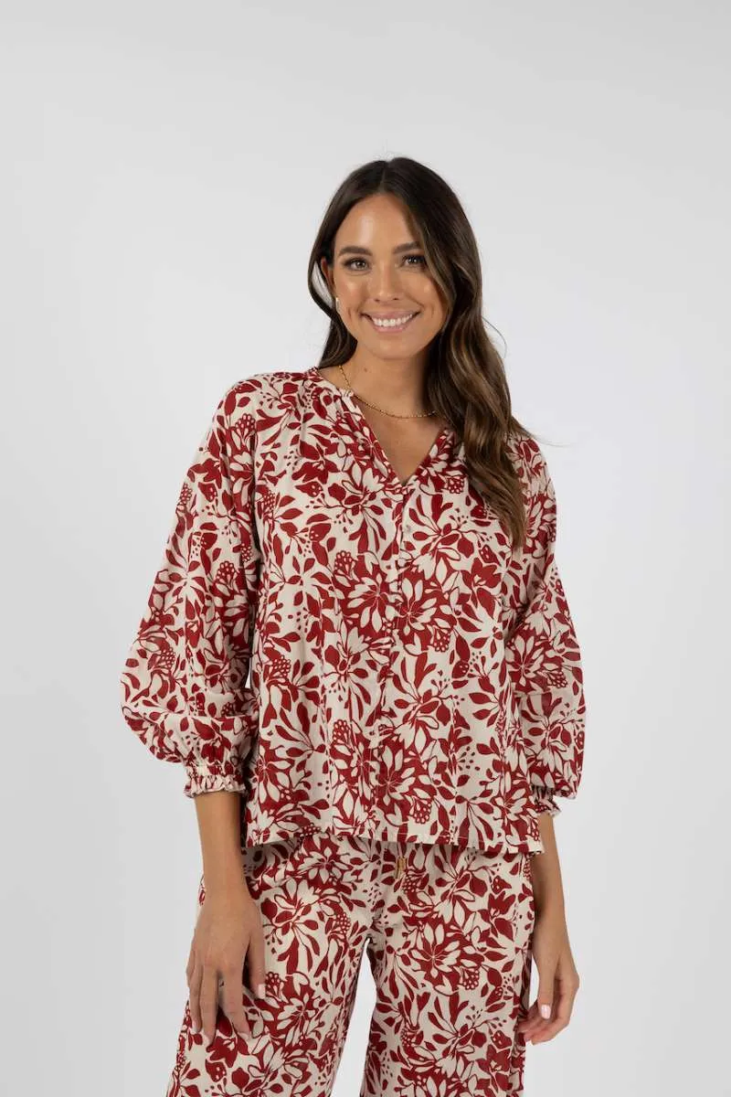 Eden Blouse in Brick Print HS24315 by Humidity Lifestyle