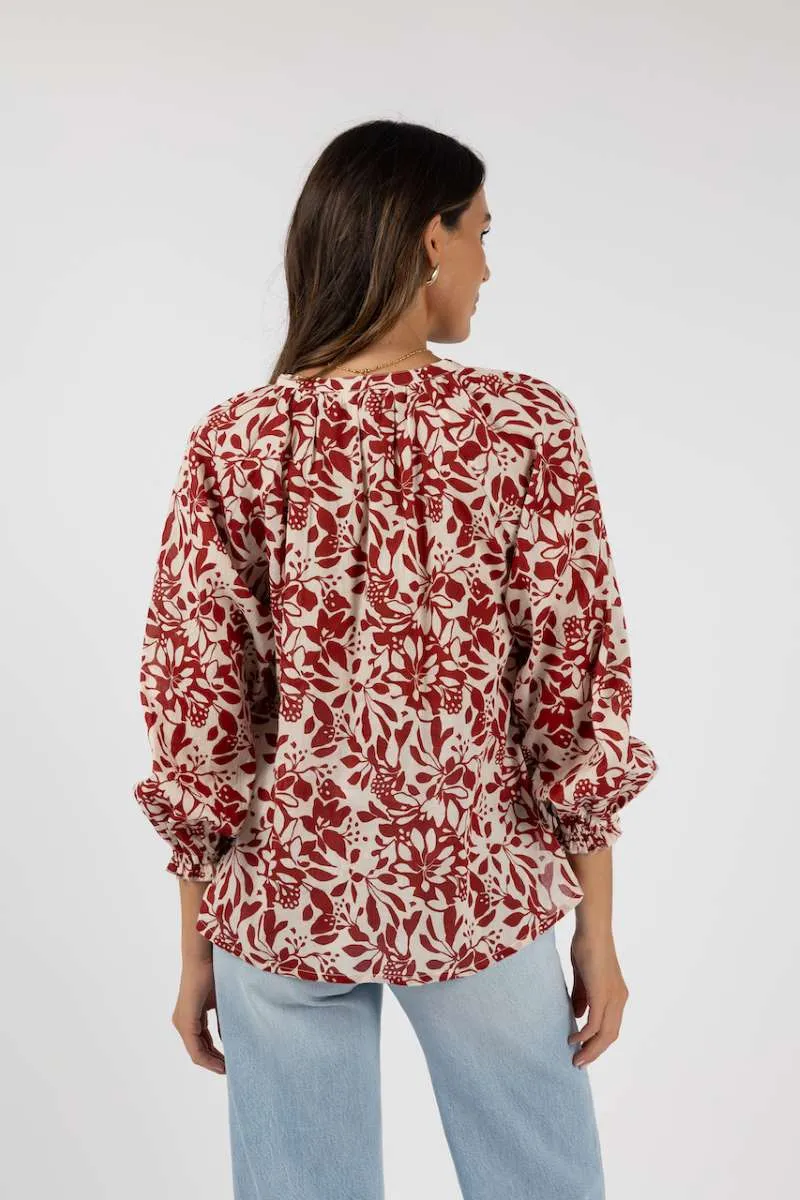 Eden Blouse in Brick Print HS24315 by Humidity Lifestyle