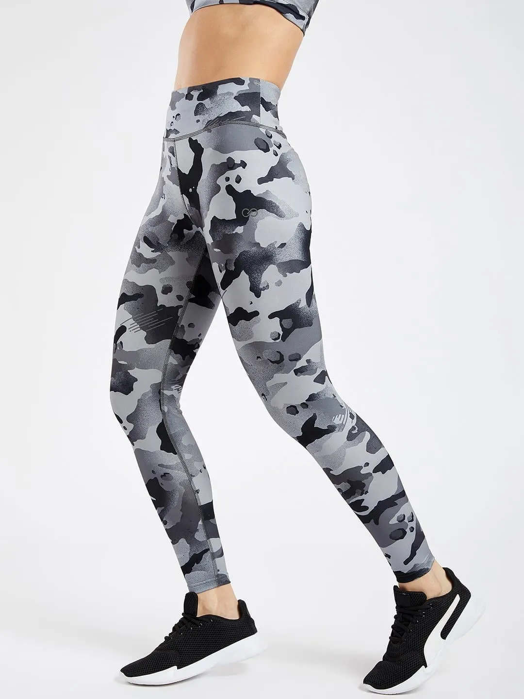 Essential Camo Printed Dark Grey Full Length Leggings