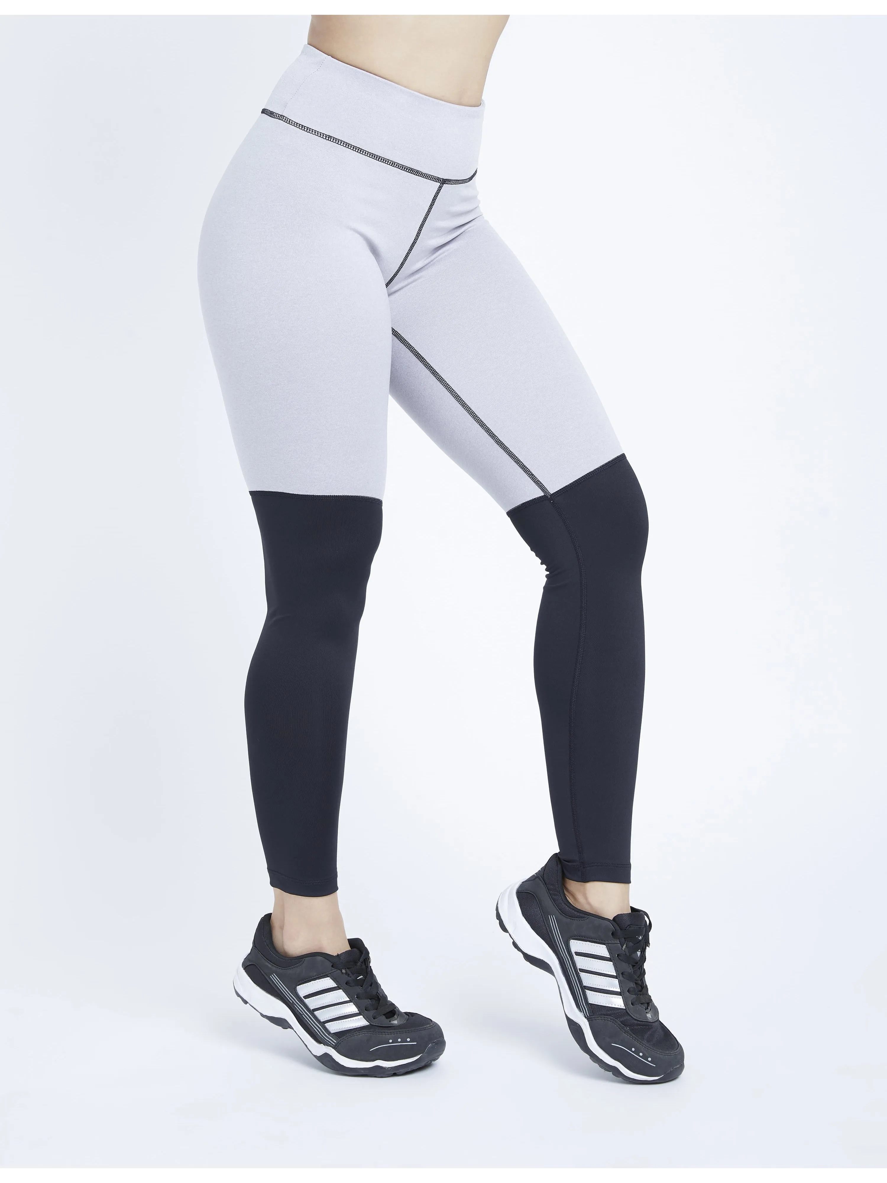 Essential Color Block Grey Black Full Length Leggings