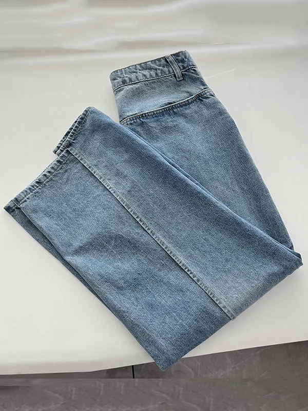 False Two Wide Leg Pockets Reversible Jean Pants Bottoms