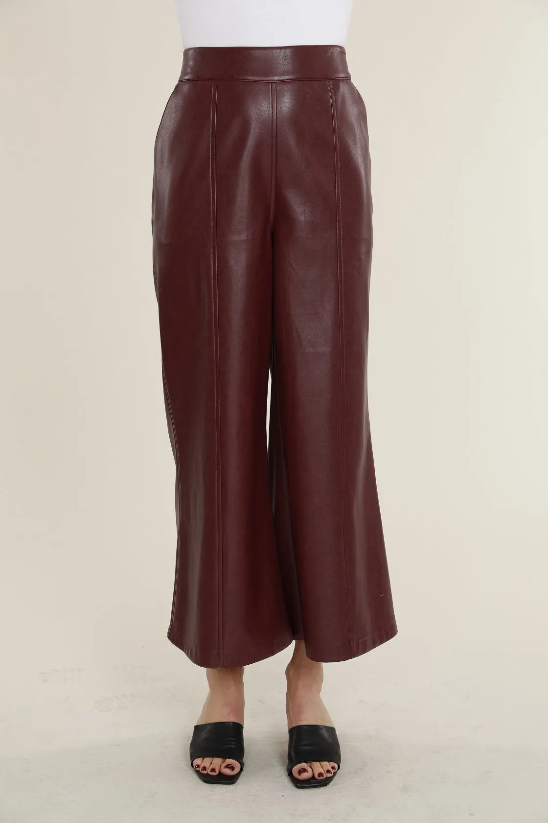 Faux Leather Wide Leg Crop Pants