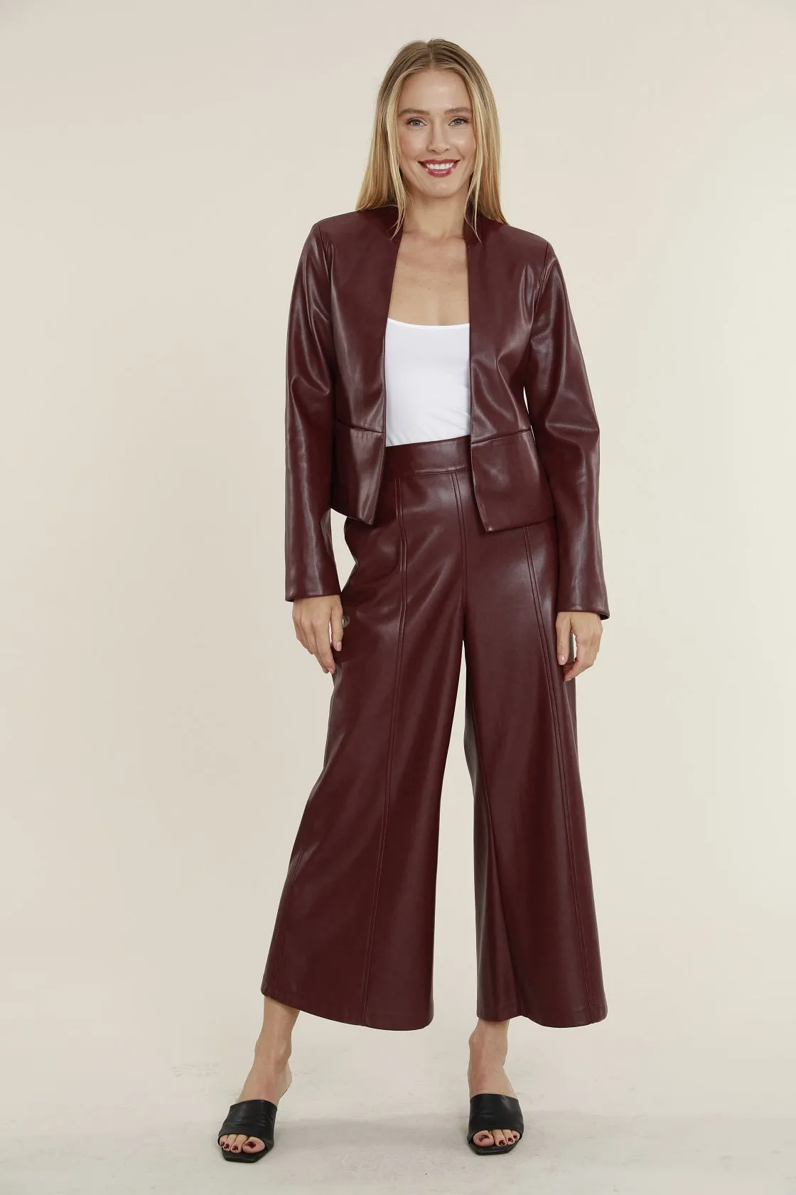 Faux Leather Wide Leg Crop Pants