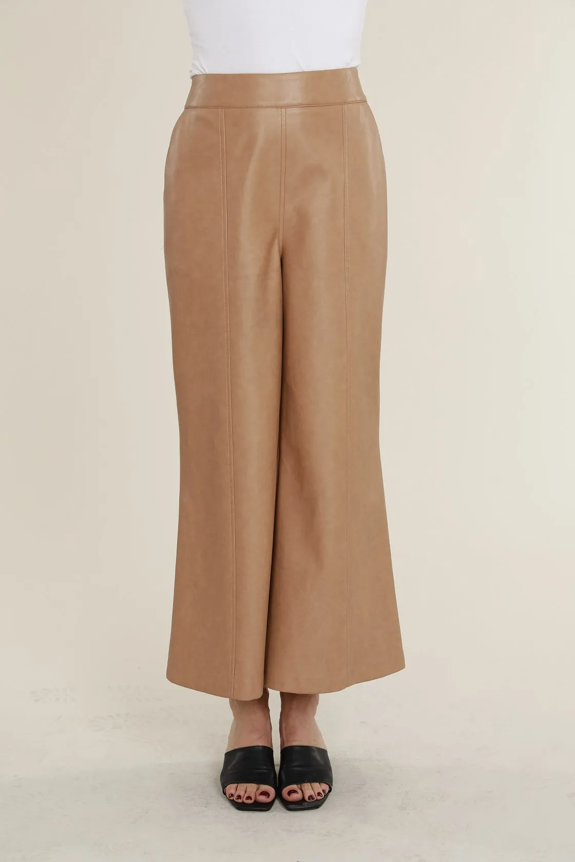 Faux Leather Wide Leg Crop Pants