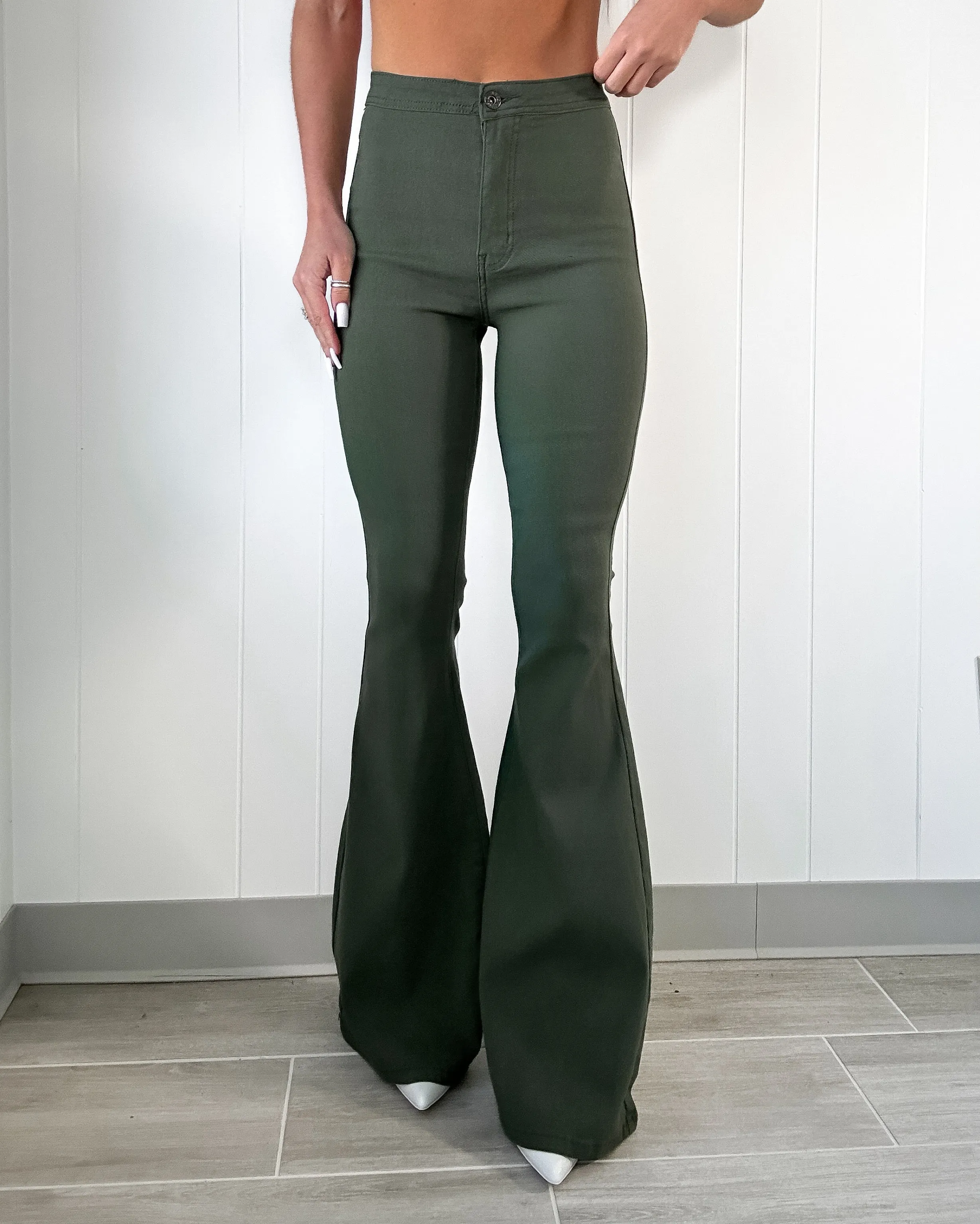 Flare It Out Bell Bottoms - Olive