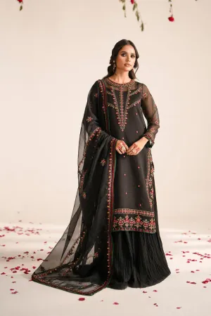 FOZIA KHALID  - Zeba - Sharara - Organza - Black - 4 Piece