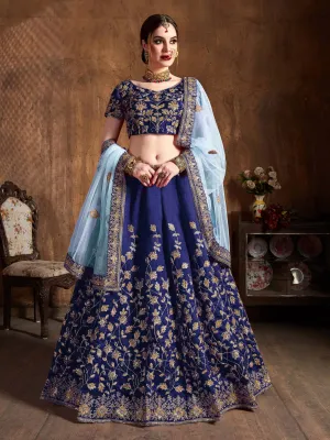 Graceful Navy Blue Zari Work Banglory Silk Bridal Lehenga Choli