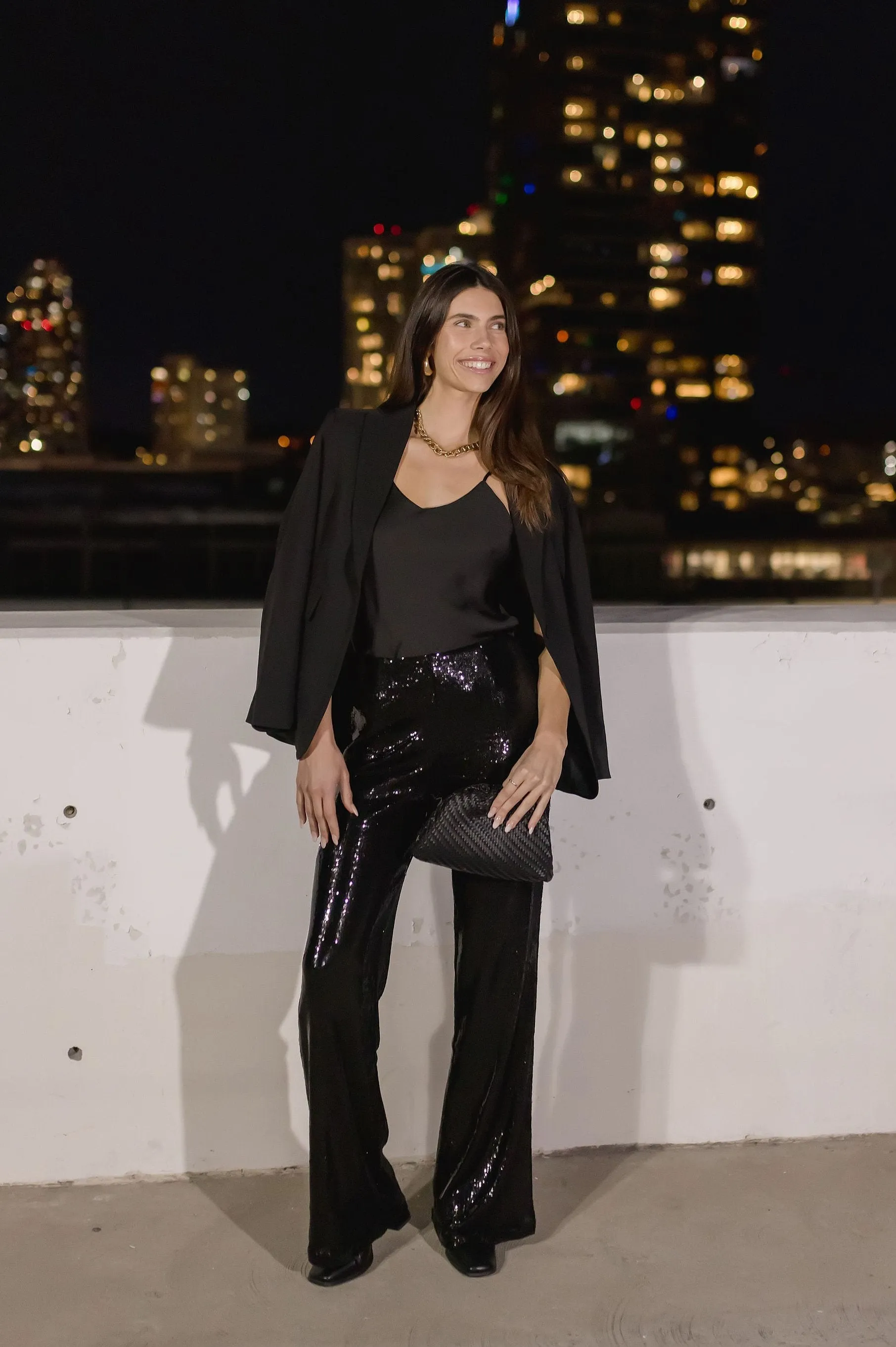 Gretchen Wide Leg Sequin Pants Black