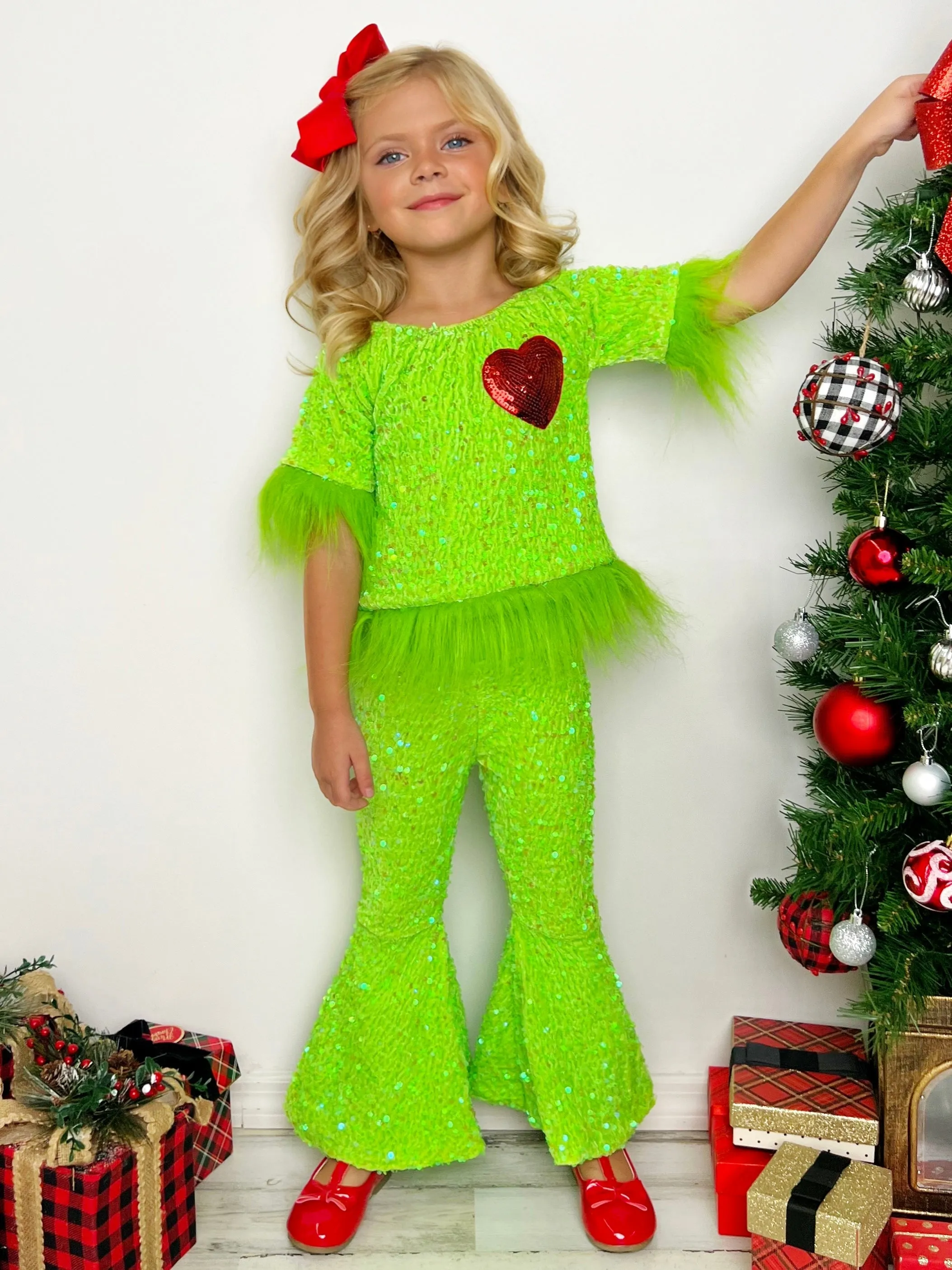 Grinch Inspired Sequin Pants Set