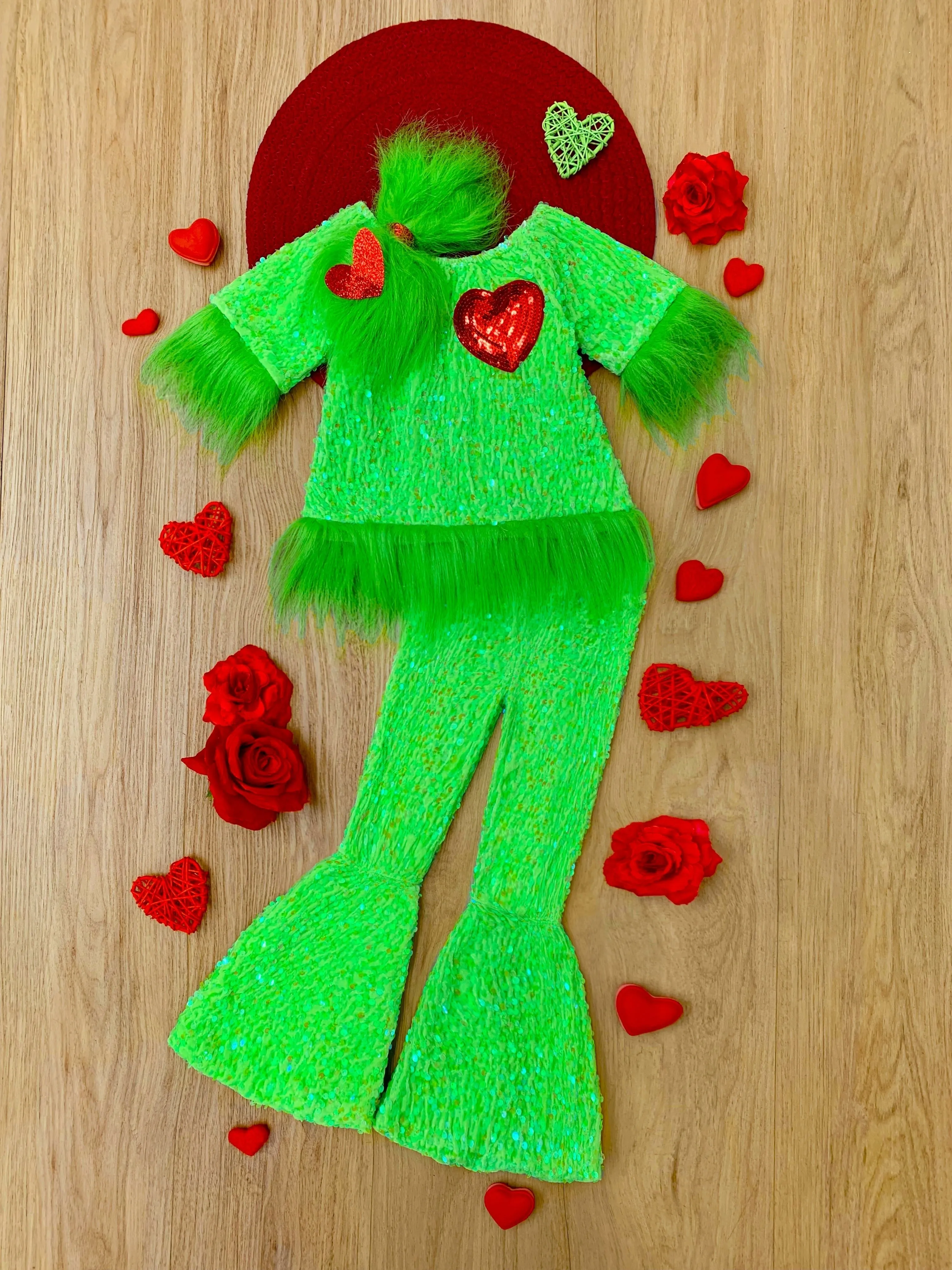 Grinch Inspired Sequin Pants Set