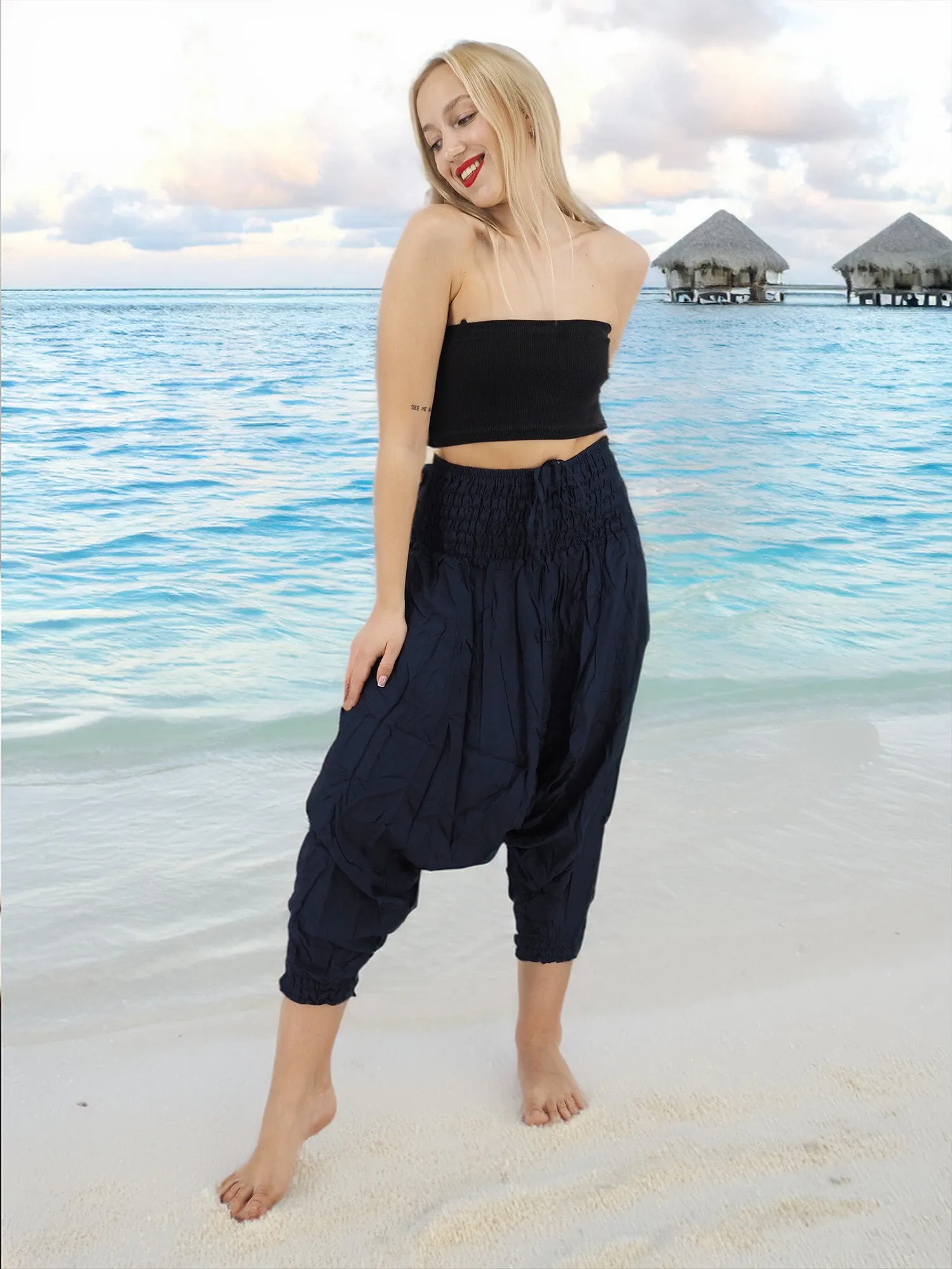 Handmade Casual Boho Rayon Hippie Yoga Alladin Pants One Size Navy