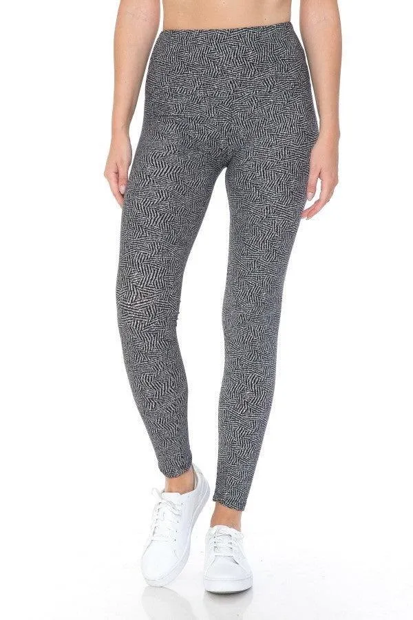 High Waist Yoga Style Banded Lined Multi Printed Knit Legging