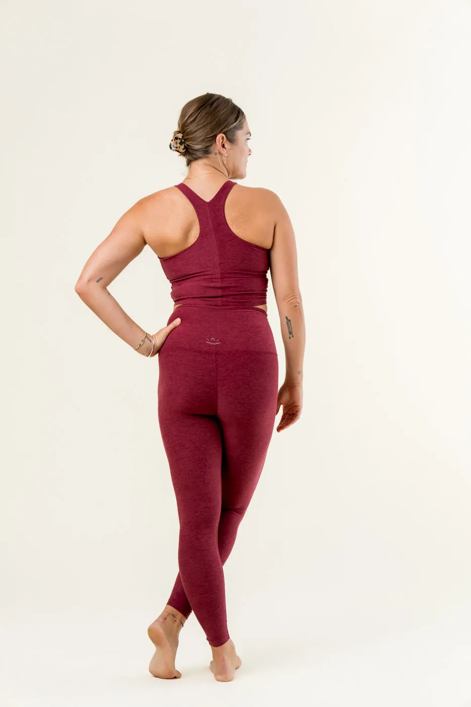 High Waisted Midi Legging - Mulberry Red Heather