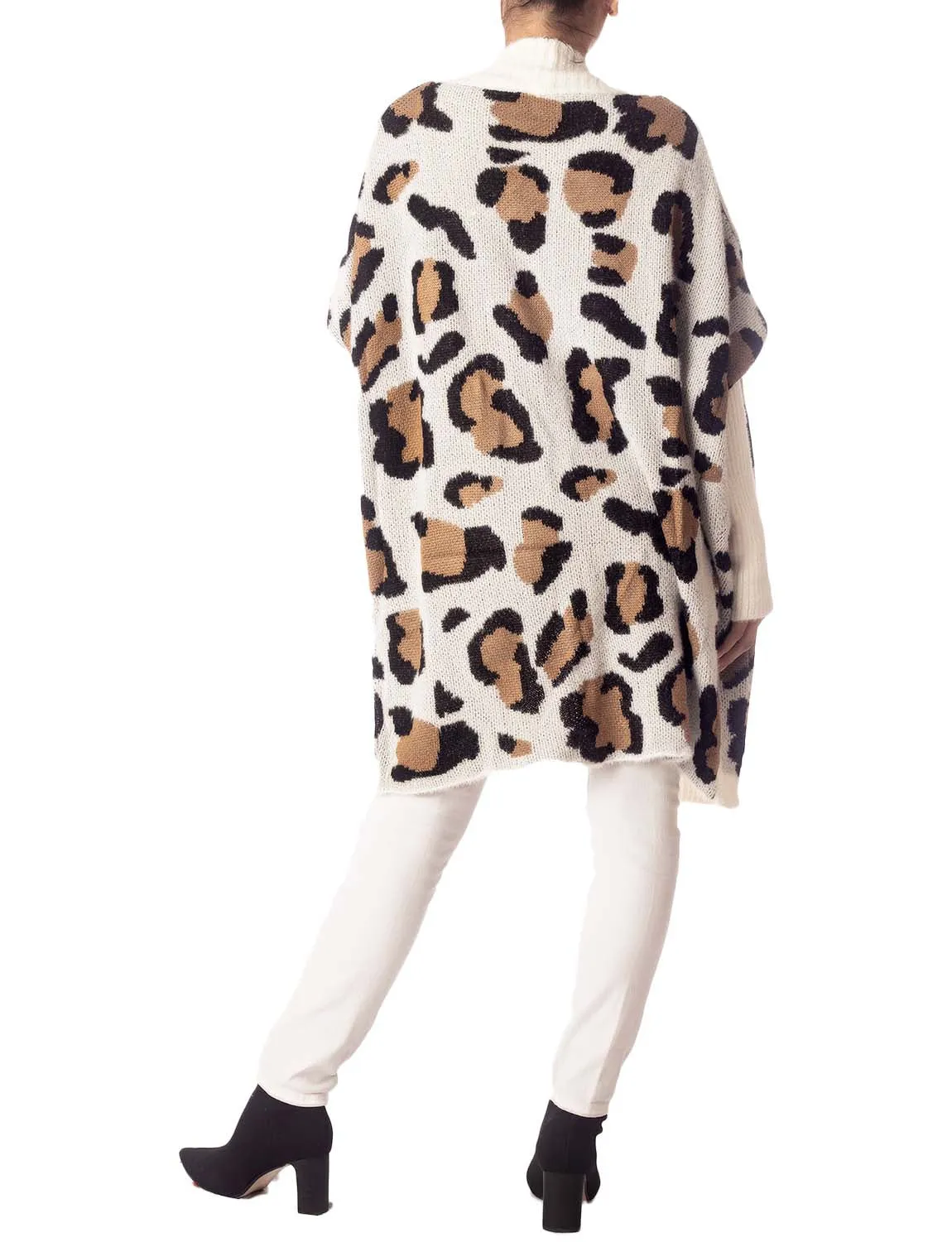 iB-iP Women's Leopard Sweater Loose Oversized Casual Long Sleeve Cardigan