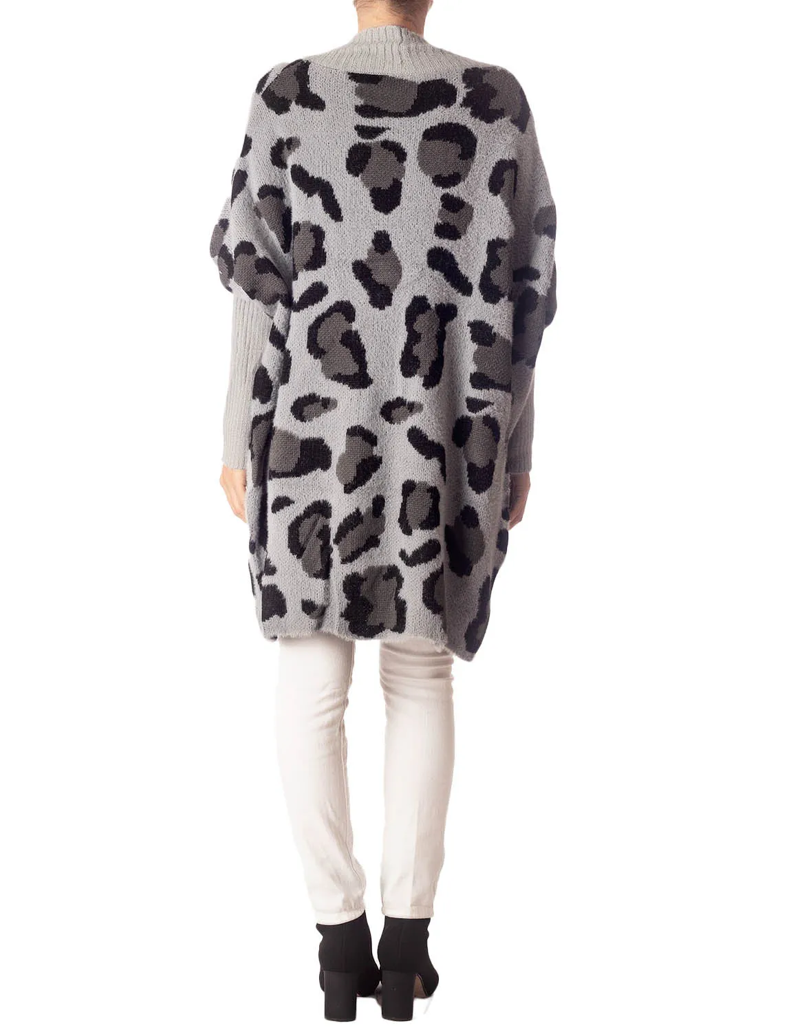 iB-iP Women's Leopard Sweater Loose Oversized Casual Long Sleeve Cardigan