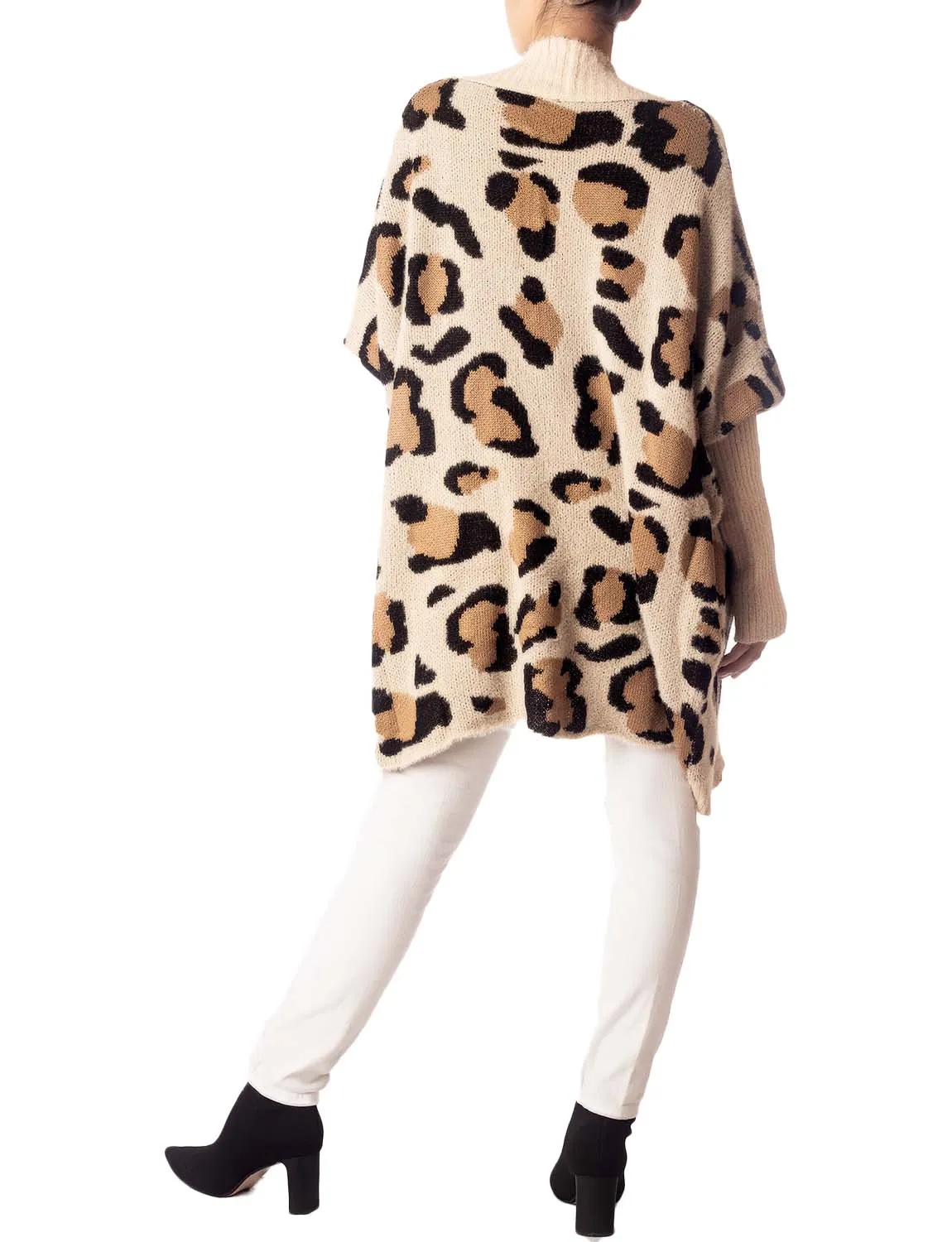 iB-iP Women's Leopard Sweater Loose Oversized Casual Long Sleeve Cardigan