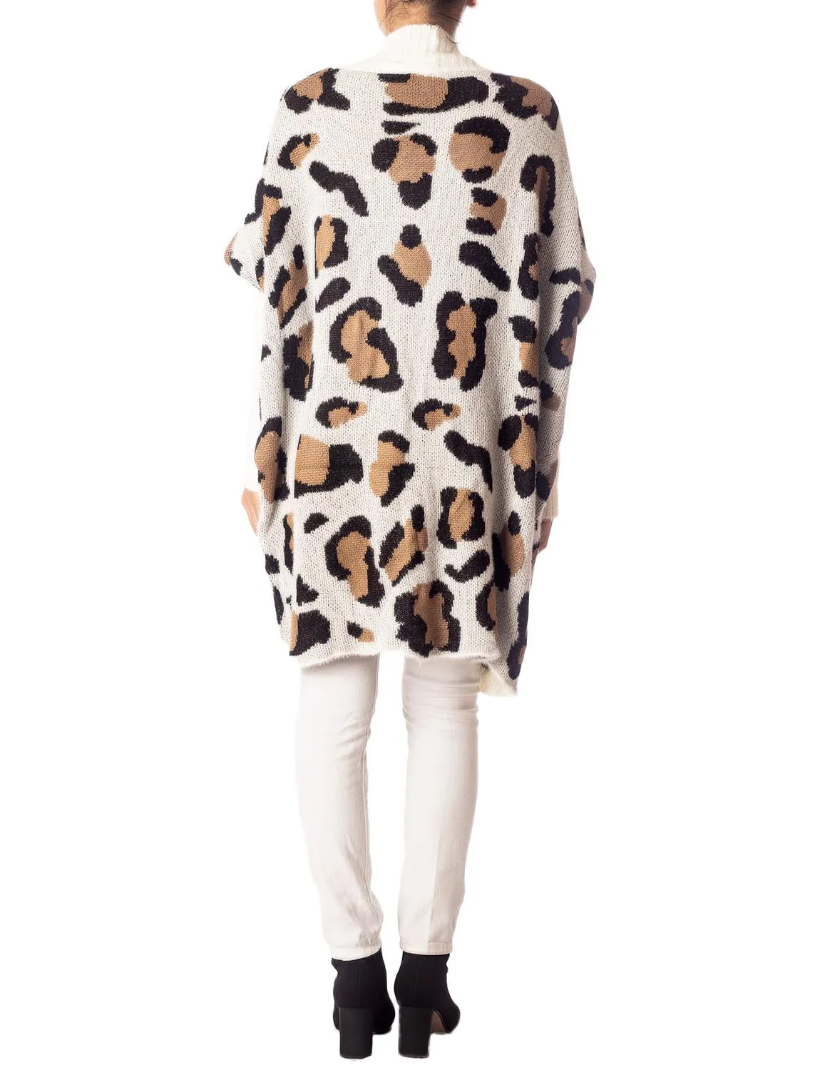 iB-iP Women's Leopard Sweater Loose Oversized Casual Long Sleeve Cardigan