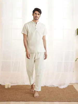 Jashvi Men's White Cotton Kurta Pyjama Set