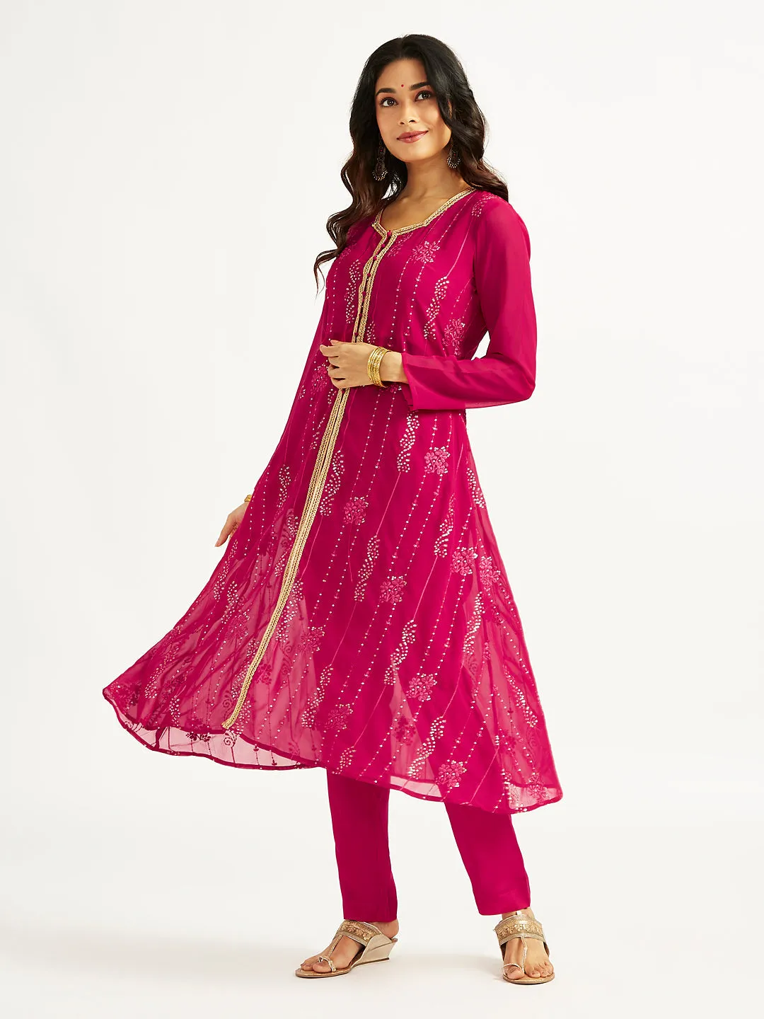 Jashvi Women's Magenta Jacket Top pant Set