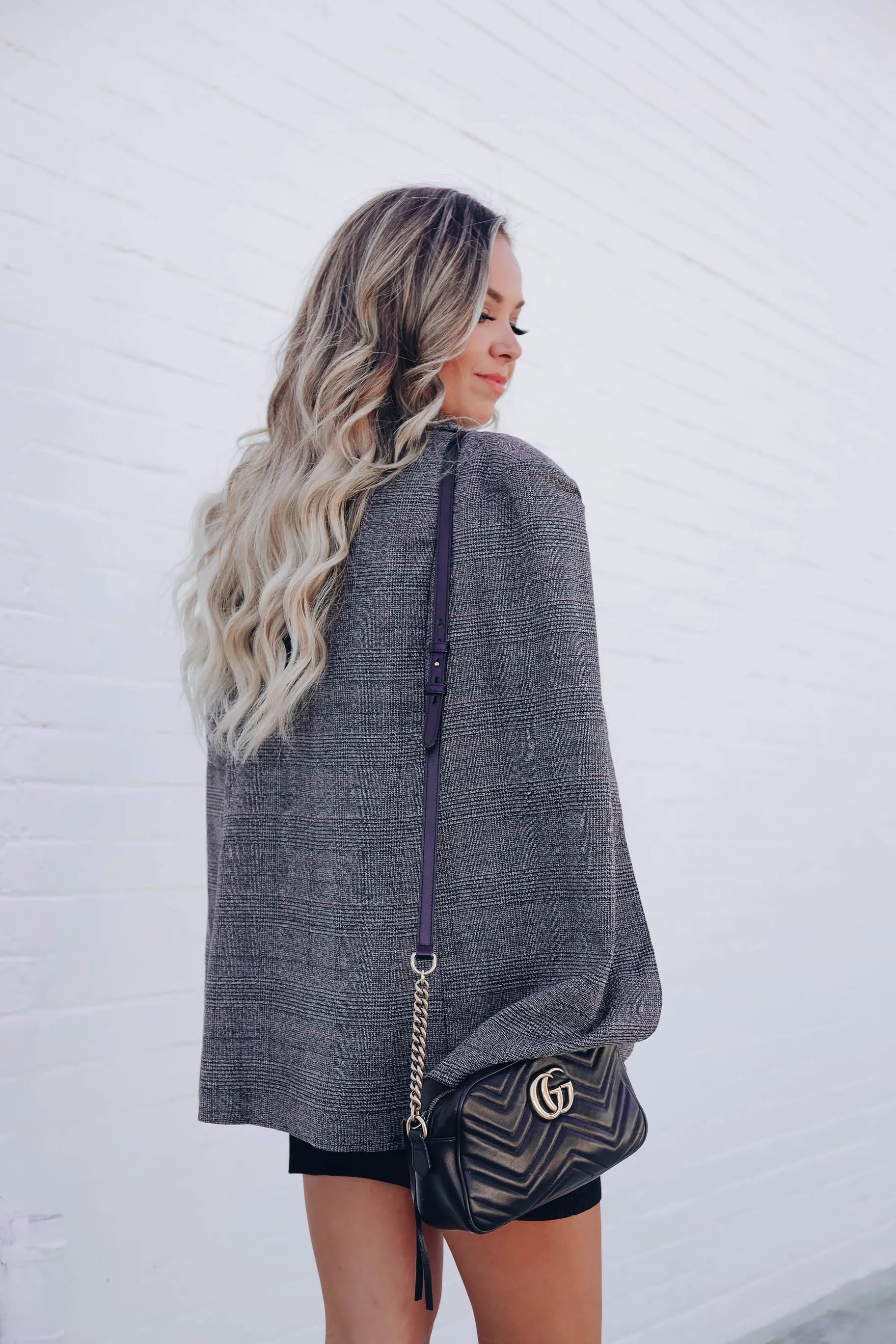 Jenny Plaid Cape Jacket - Grey