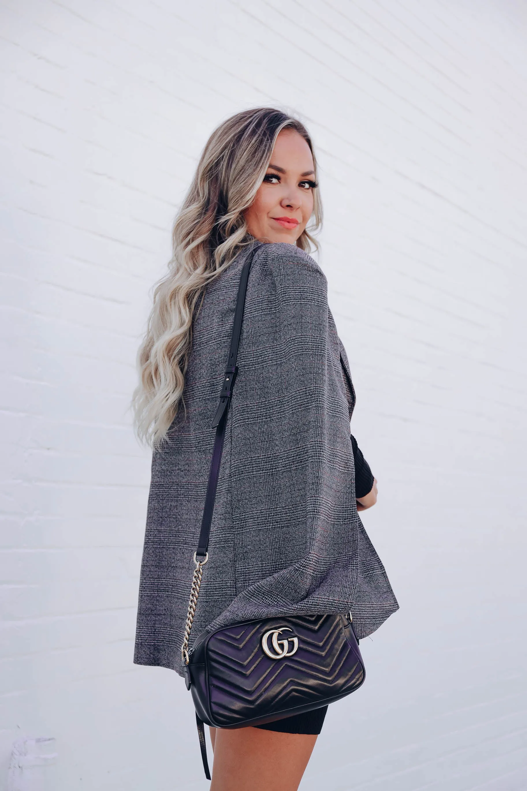 Jenny Plaid Cape Jacket - Grey