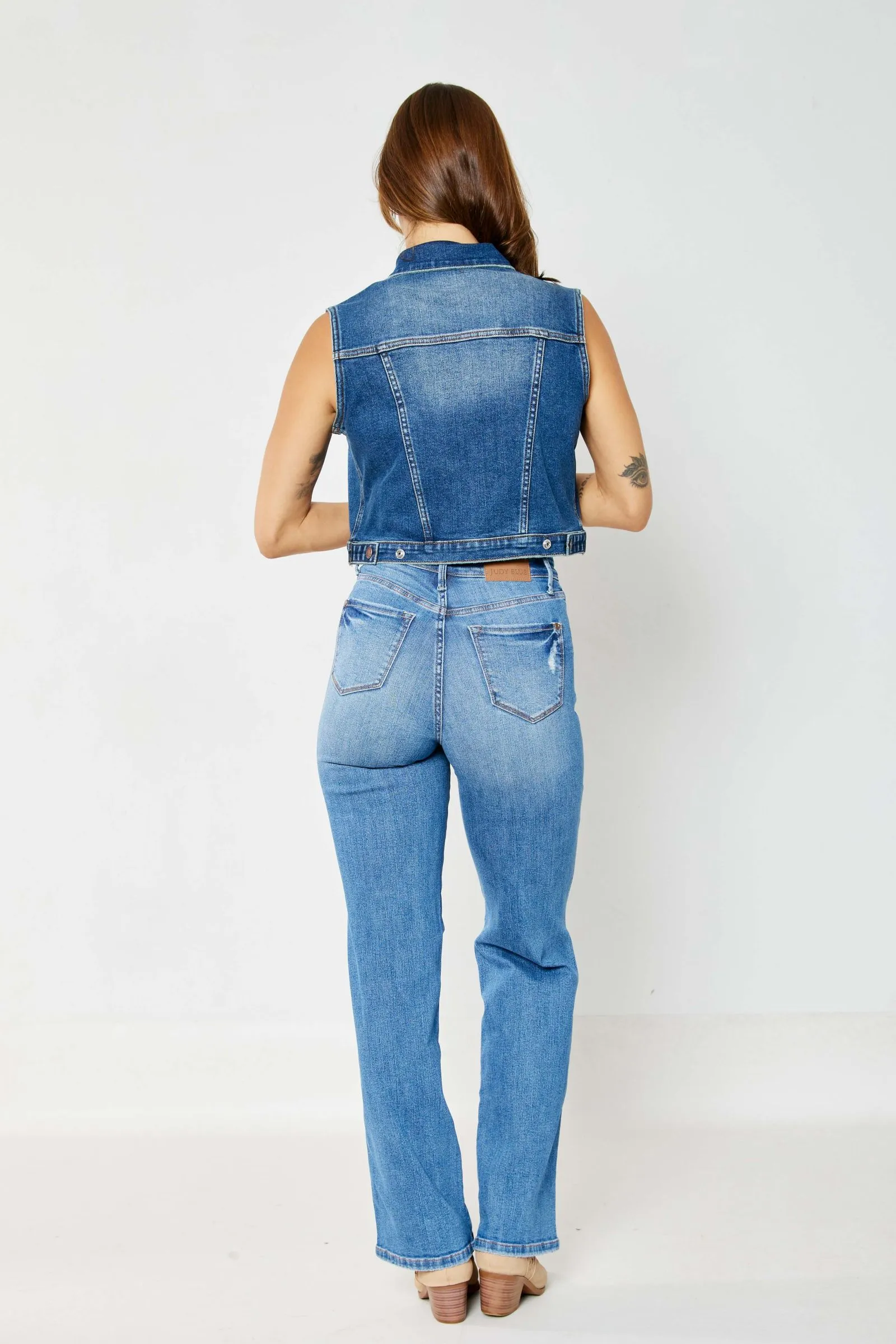 Judy Blue High Waist "Tummy Control" Knee Destroy Straight Denim 88785