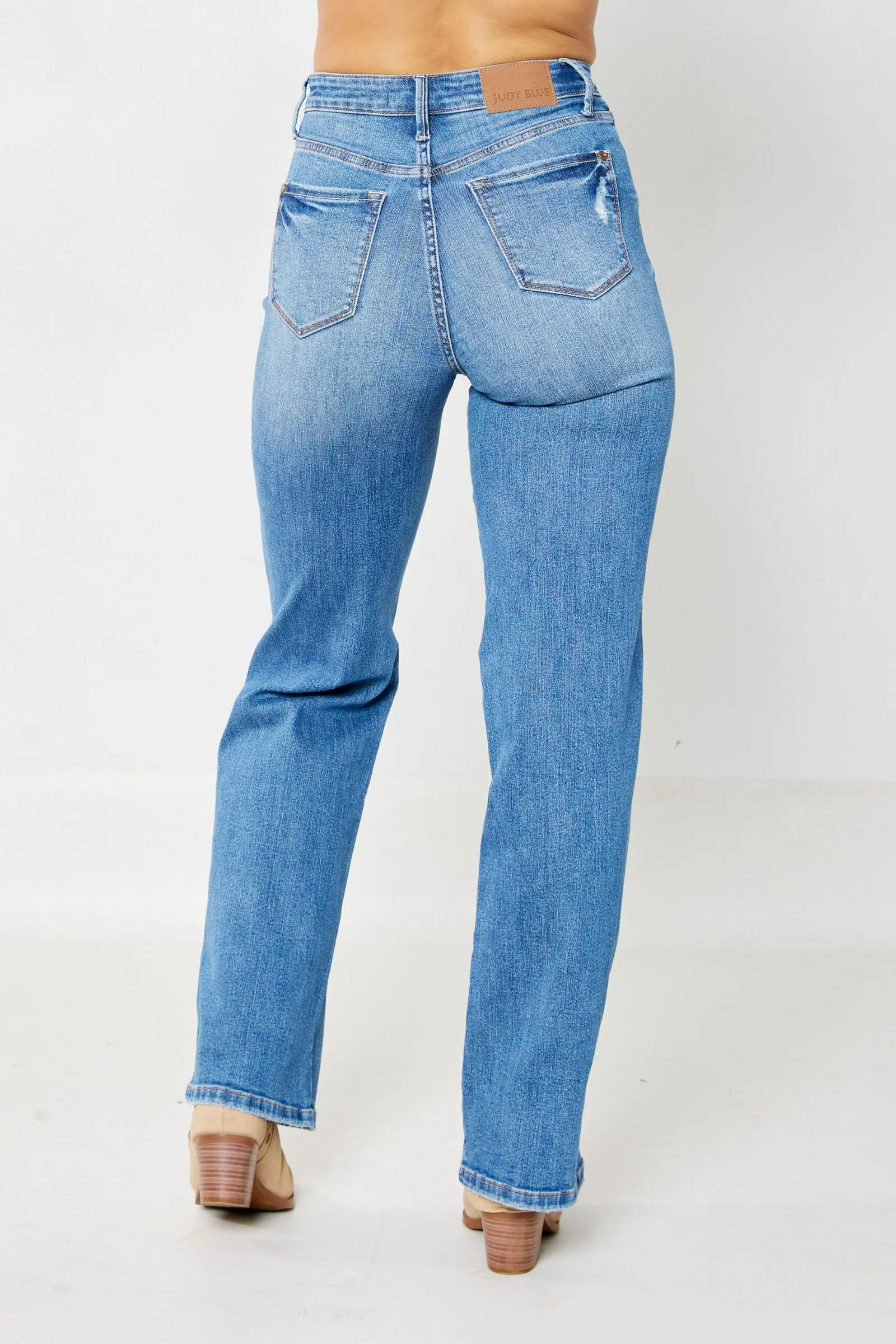 Judy Blue High Waist "Tummy Control" Knee Destroy Straight Denim 88785