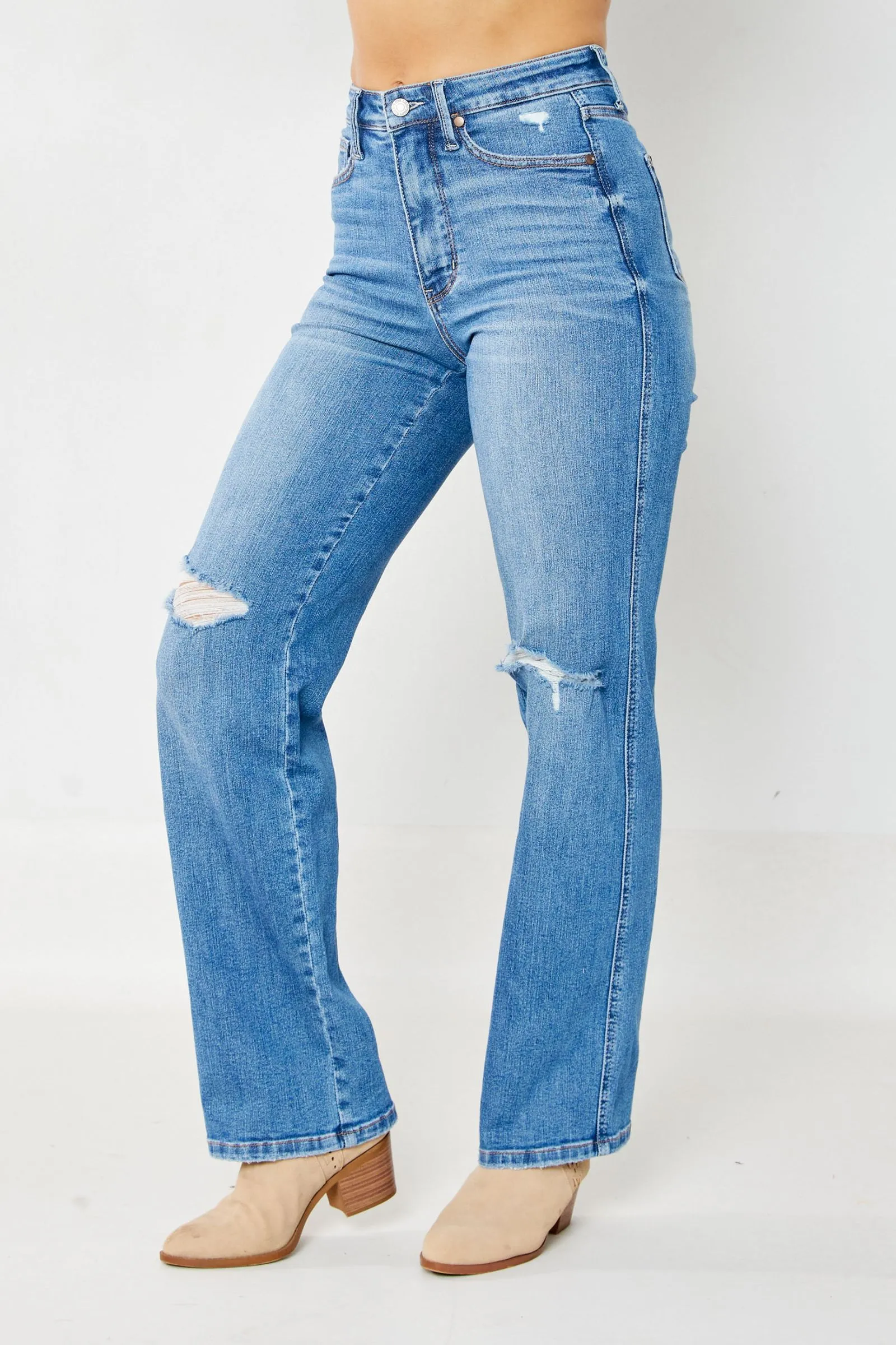 Judy Blue High Waist "Tummy Control" Knee Destroy Straight Denim 88785