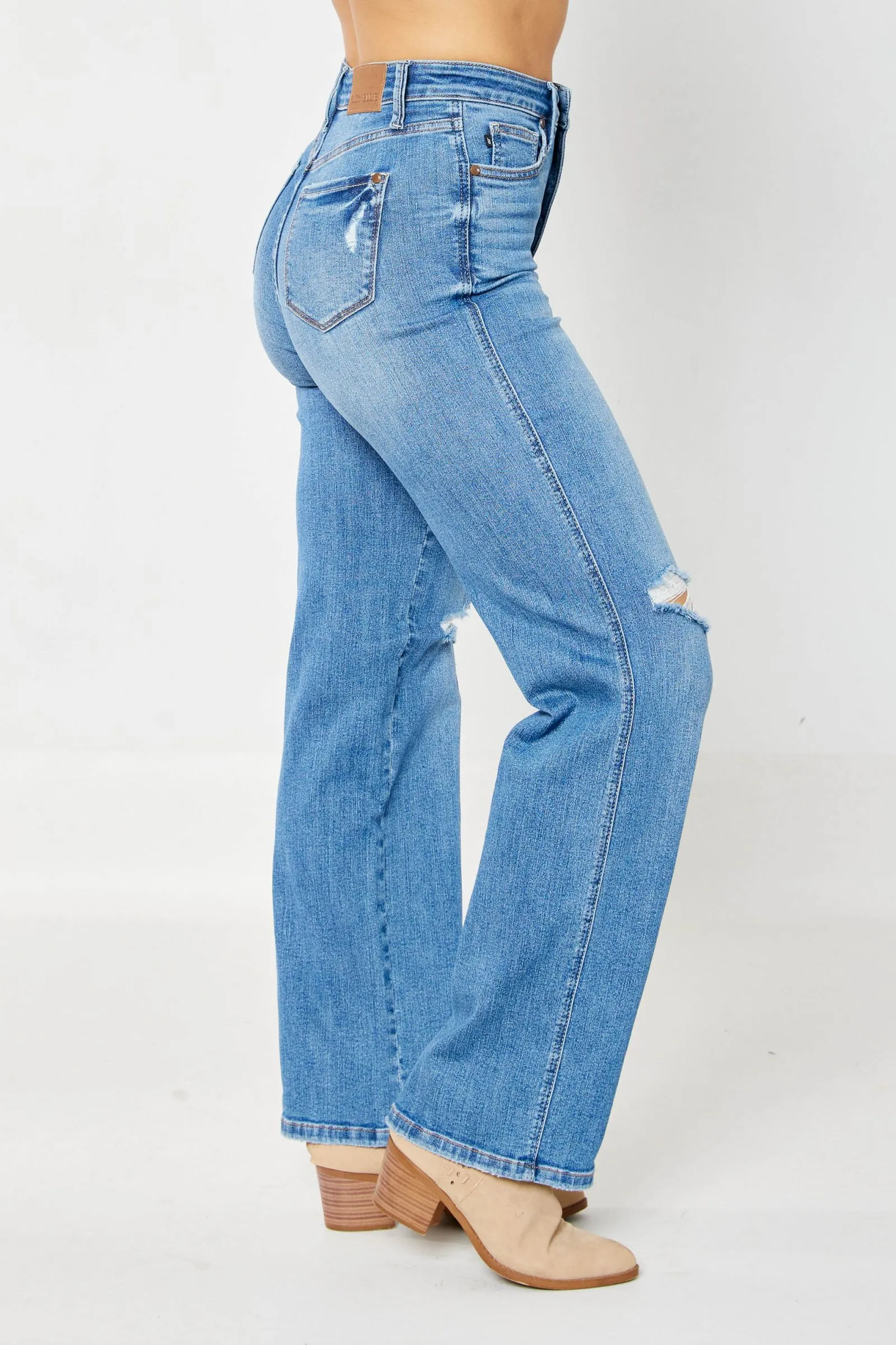 Judy Blue High Waist "Tummy Control" Knee Destroy Straight Denim 88785