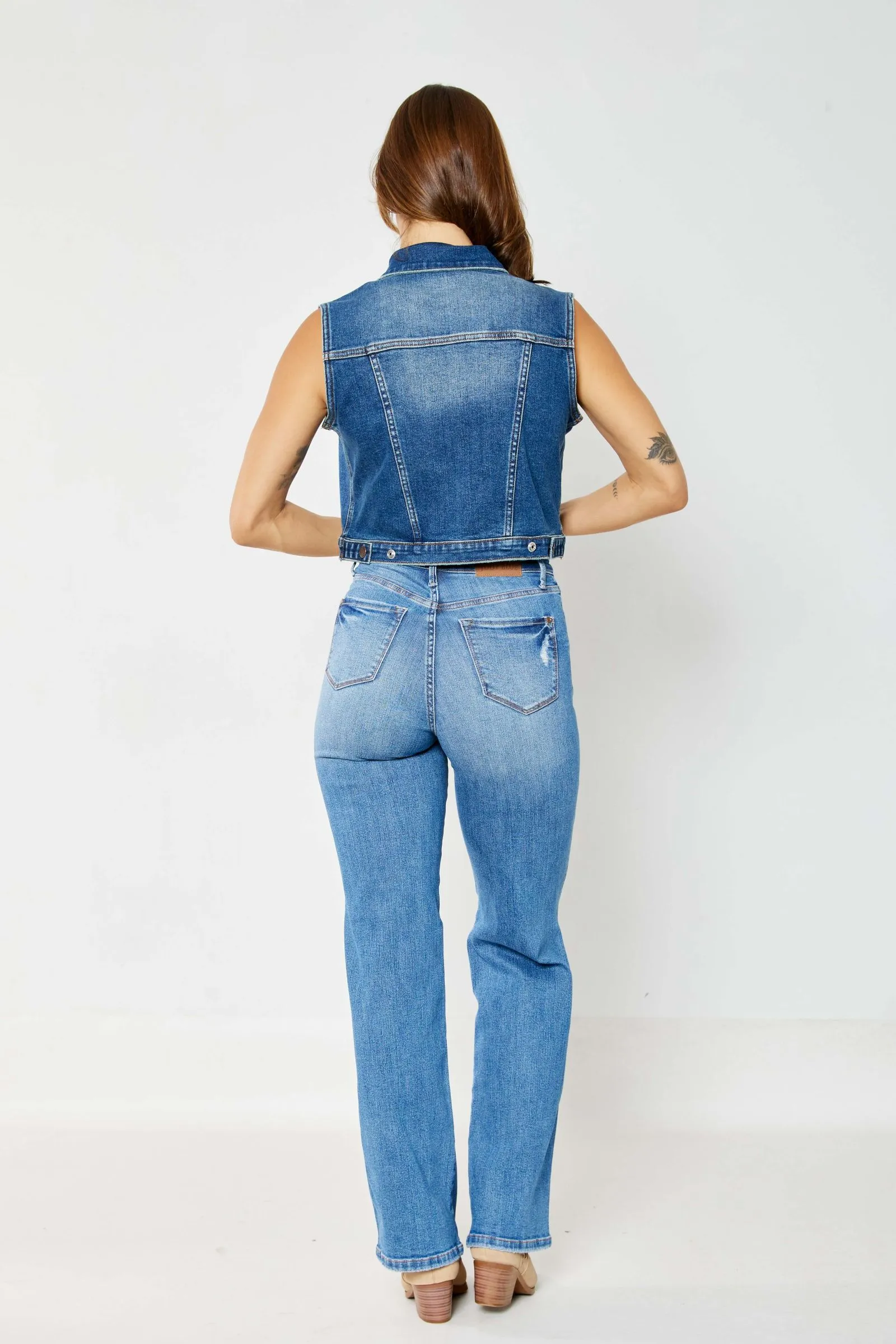 Judy Blue High Waist "Tummy Control" Knee Destroy Straight Denim 88785