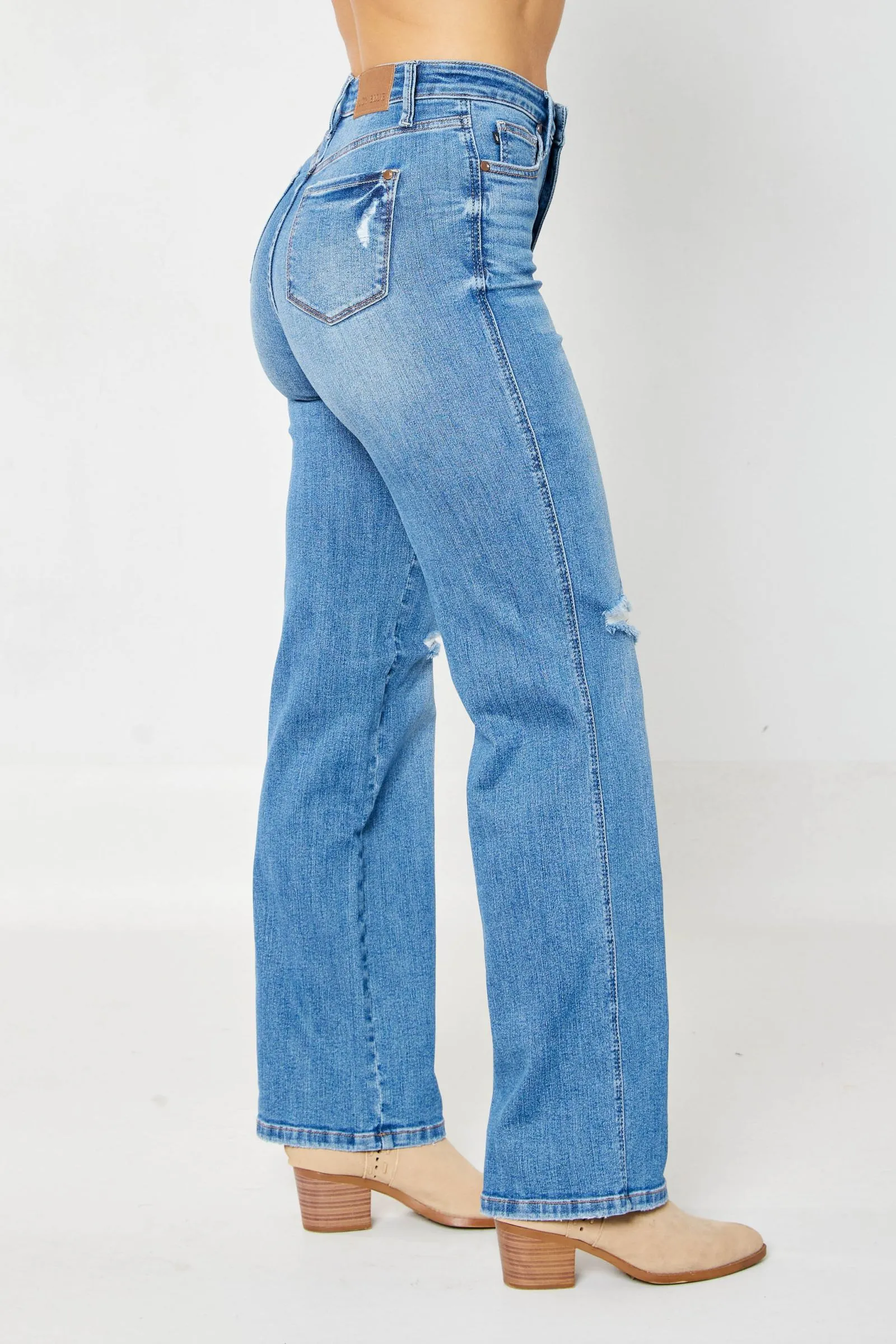 Judy Blue High Waist "Tummy Control" Knee Destroy Straight Denim 88785