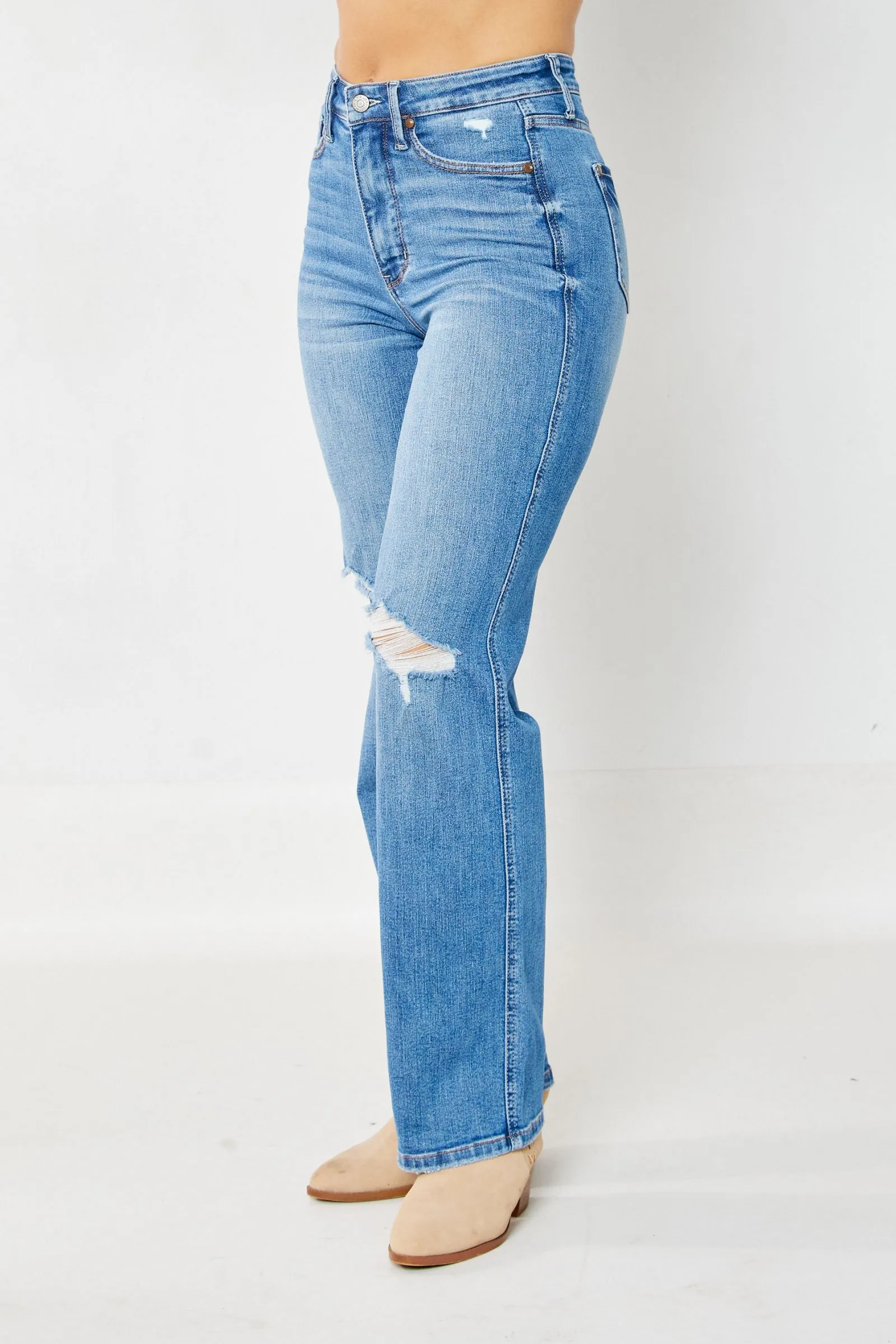 Judy Blue High Waist "Tummy Control" Knee Destroy Straight Denim 88785