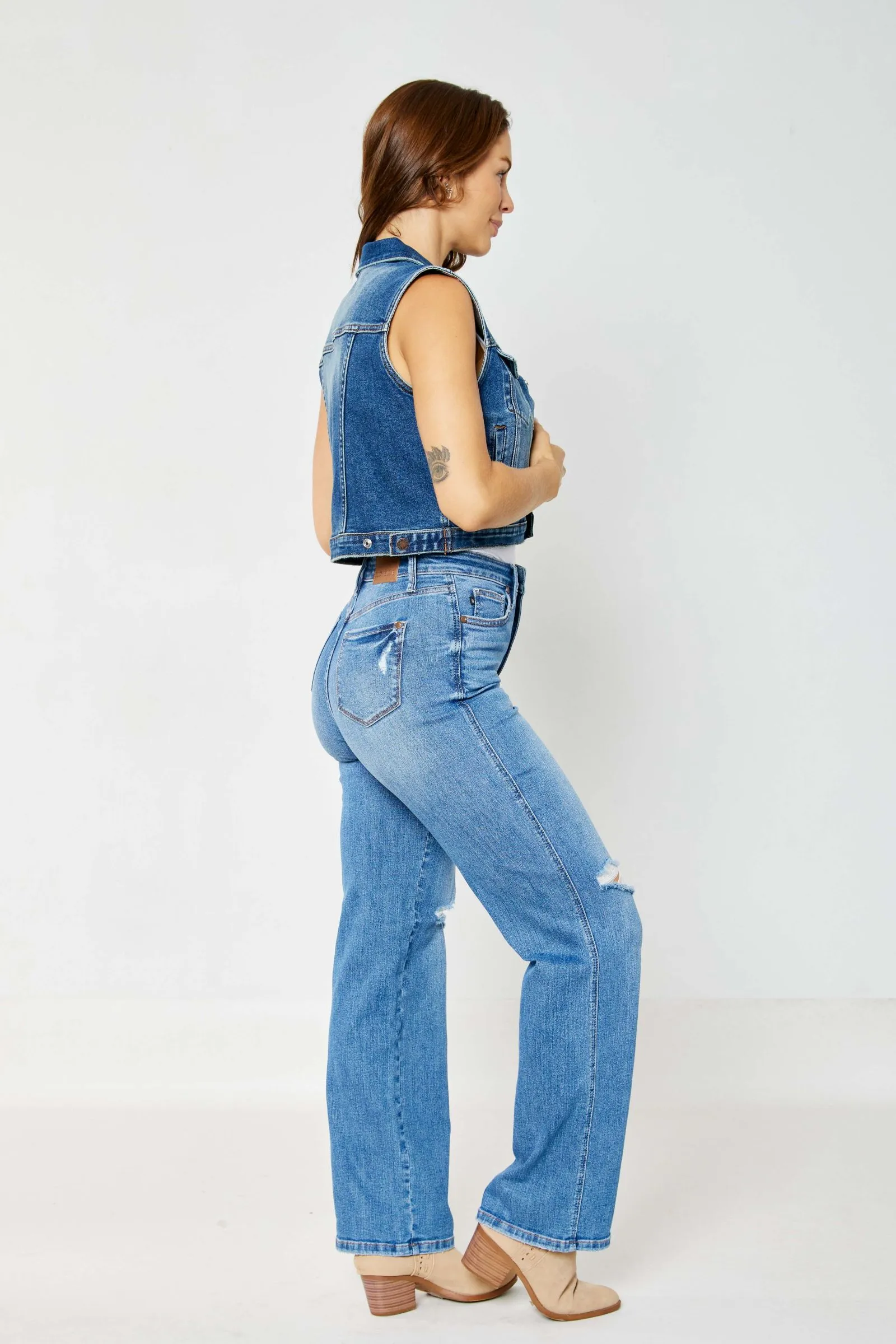 Judy Blue High Waist "Tummy Control" Knee Destroy Straight Denim 88785