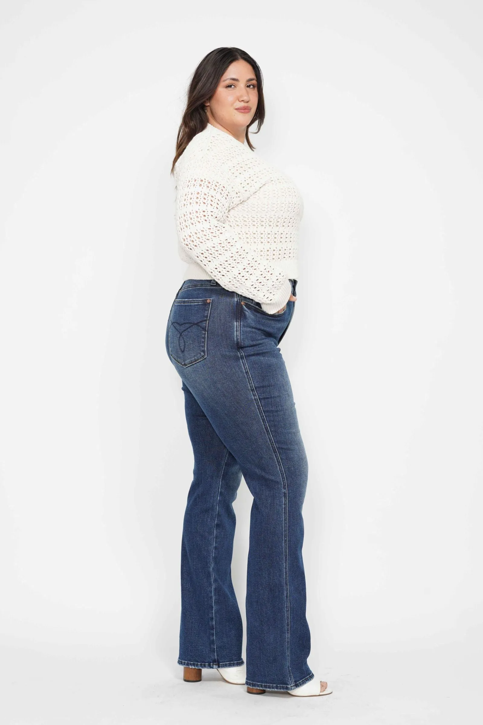 Judy Blue High Waist Tummy Control Back Pocket Embroidery Bootcut Denim 88786 - 3 Inseam Options: Short, Regular, Long