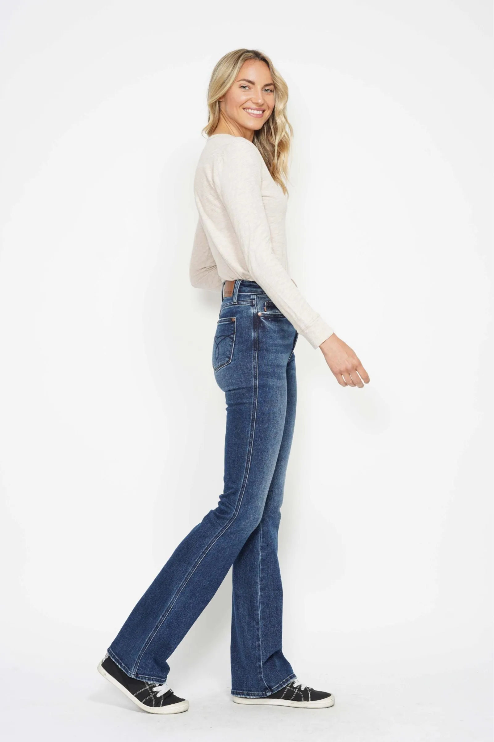 Judy Blue High Waist Tummy Control Back Pocket Embroidery Bootcut Denim 88786 - 3 Inseam Options: Short, Regular, Long