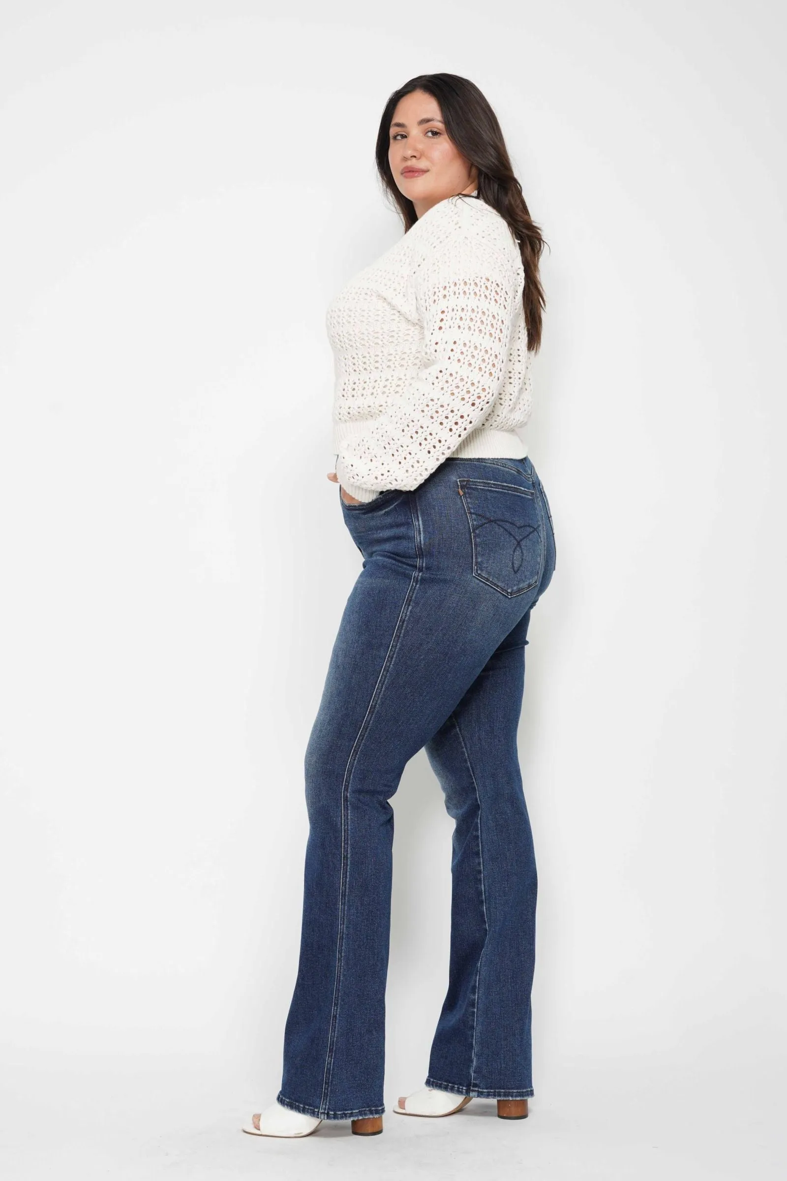 Judy Blue High Waist Tummy Control Back Pocket Embroidery Bootcut Denim 88786 - 3 Inseam Options: Short, Regular, Long