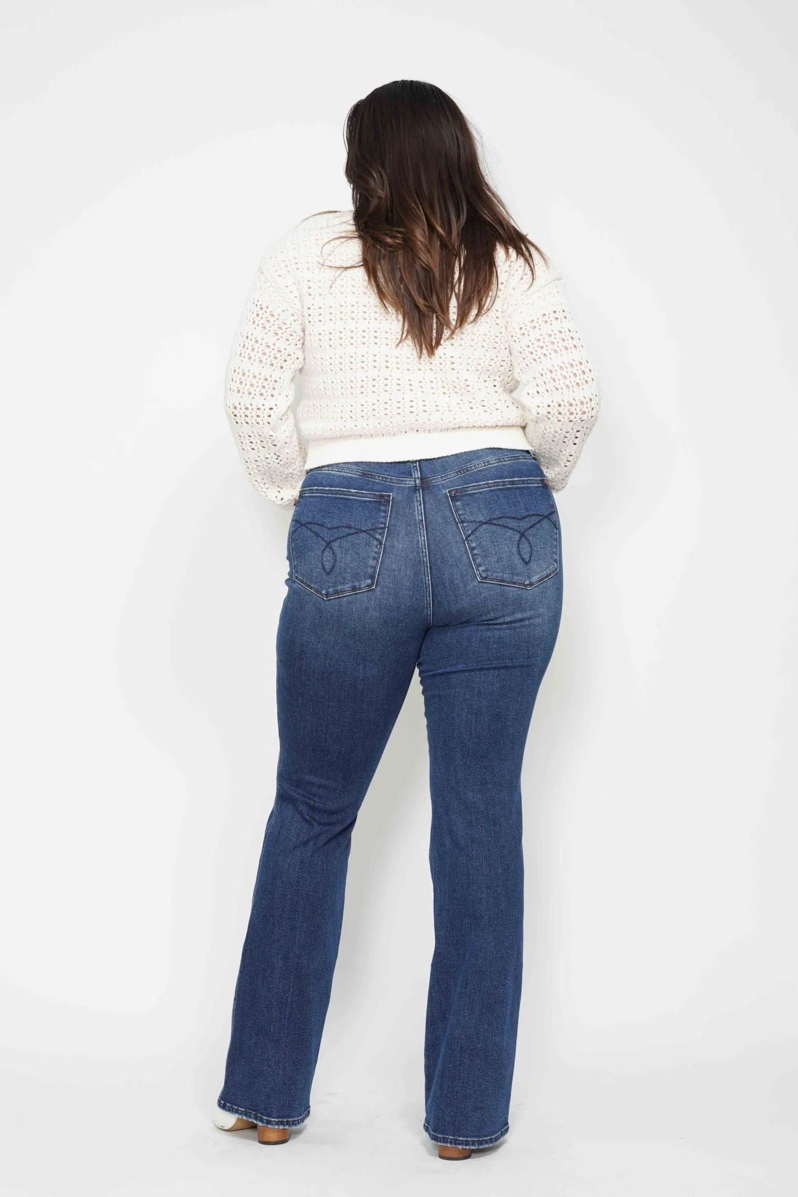 Judy Blue High Waist Tummy Control Back Pocket Embroidery Bootcut Denim 88786 - 3 Inseam Options: Short, Regular, Long