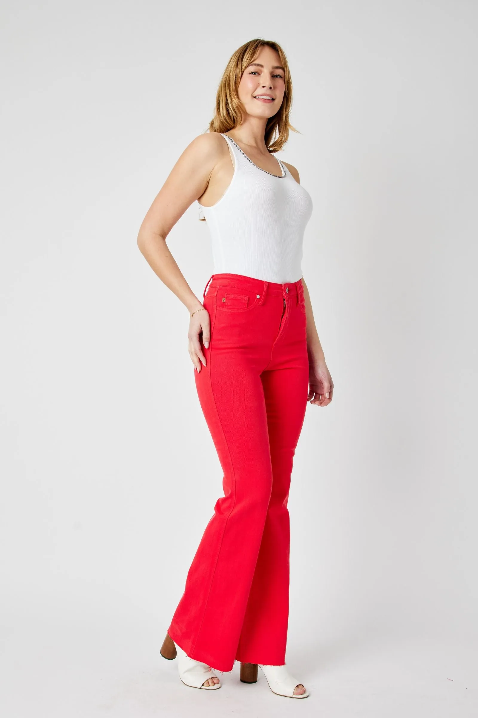 Judy Blue High Waist Tummy Control Garment Dyed Red Flare Denim 88833